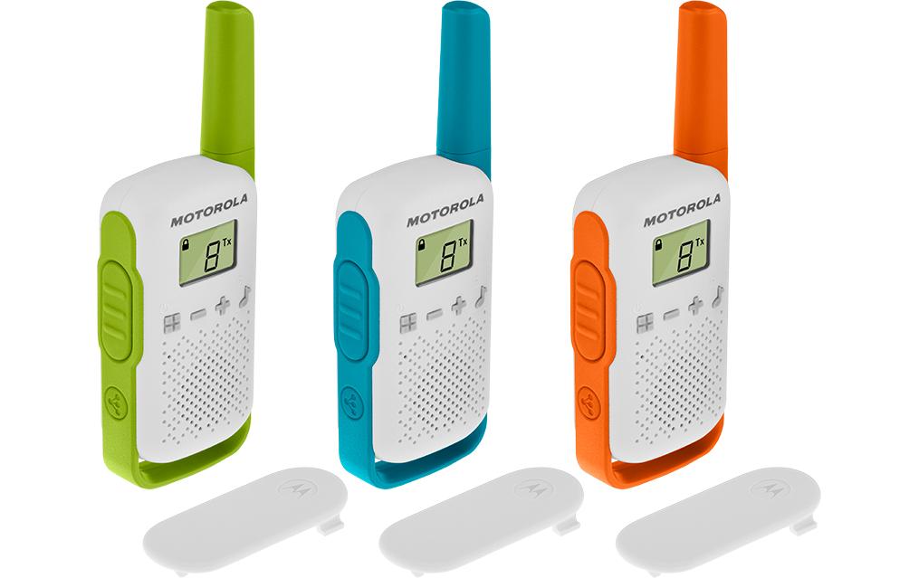 Motorola T42 – Funkzubehör, PMR, 16 Kanäle, Reichweite 4 km, Blau, Grün, Orange, Weiss
