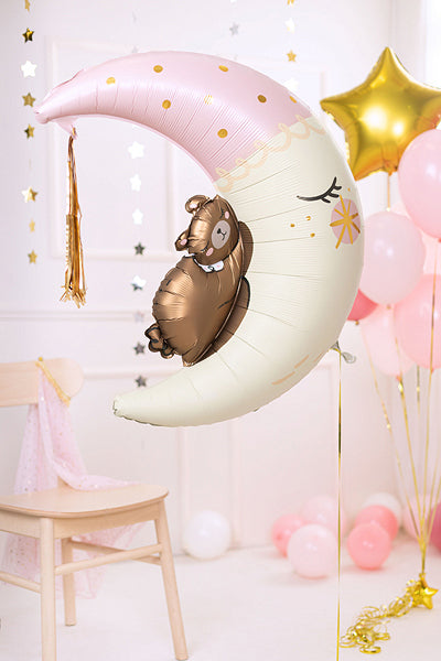 PartyDeco Folienballon Teddybär auf dem Mond – mehrfarbig – 71 × 86 cm – Folie – 1 Stk