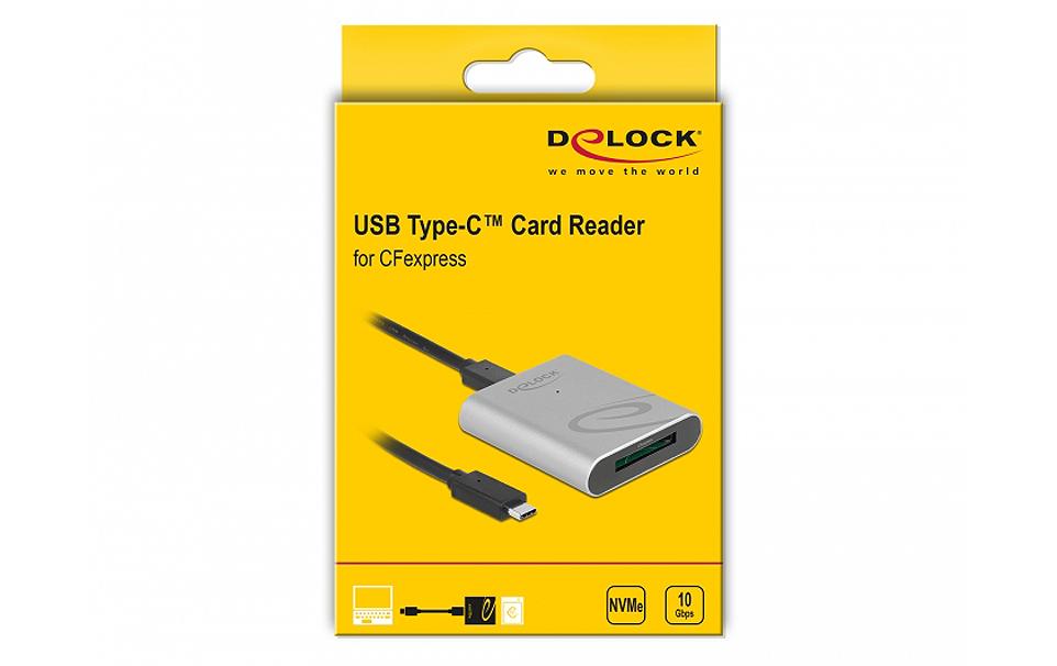 DeLOCK USB-Kartenleser USB-C – CFexpress (Typ B) – USB 3.2 Gen 1 (5 Gbit/s) – Aluminiumgehäuse – Silber