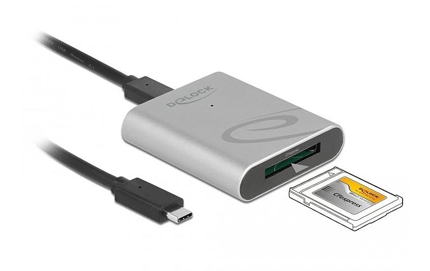 DeLOCK USB-Kartenleser USB-C – CFexpress (Typ B) – USB 3.2 Gen 1 (5 Gbit/s) – Aluminiumgehäuse – Silber