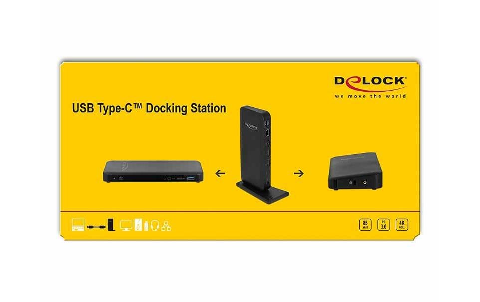 DeLOCK 87746 Dockingstation – USB-C, 2× DP, 1× HDMI, 3× USB-A, 85 W PD, GbE, 3,5 mm Audio, für USB-C-Laptops