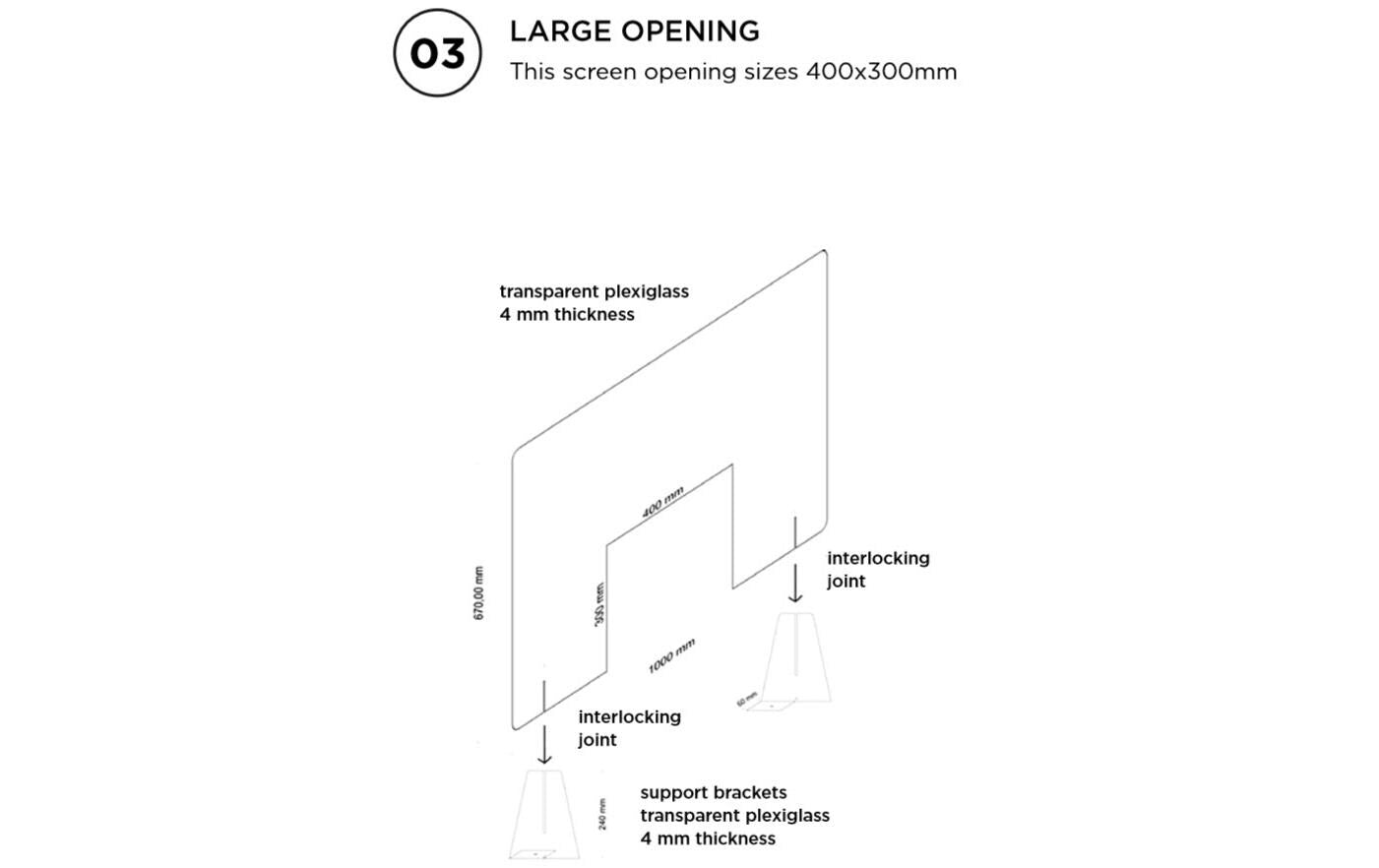 Diverse Hygieneschutzschild – Öffnung 400 × 300 mm, transparent