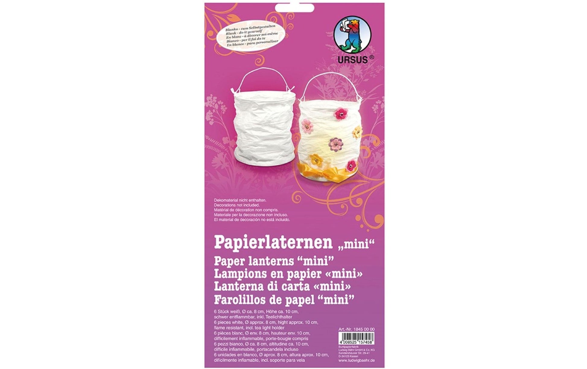 URSUS Papierlaterne – Ø 8 × 10 cm – Papier, weiss – 6-teilig
