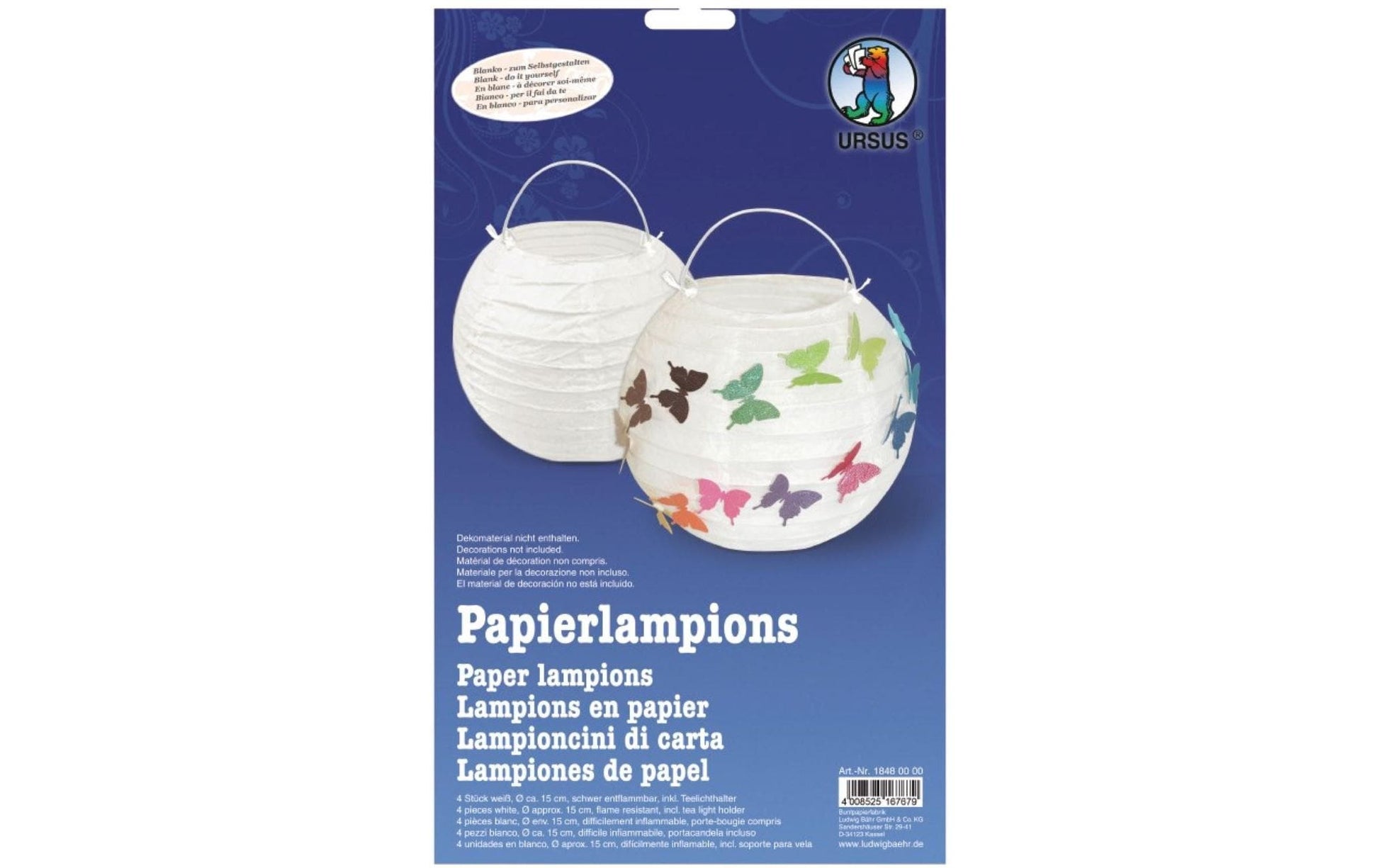 URSUS Papierlaternen – Weiss – Ø 15 cm – Papier – 4 Stk