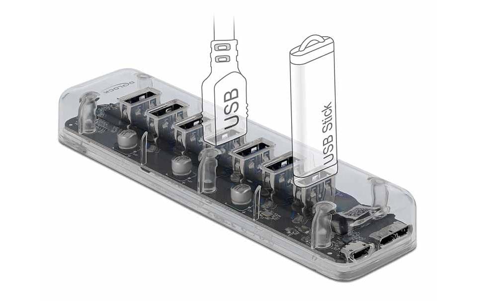 DeLOCK 64088 USB-Hub – USB 3.0, 7× USB-A, für Windows/Mac
