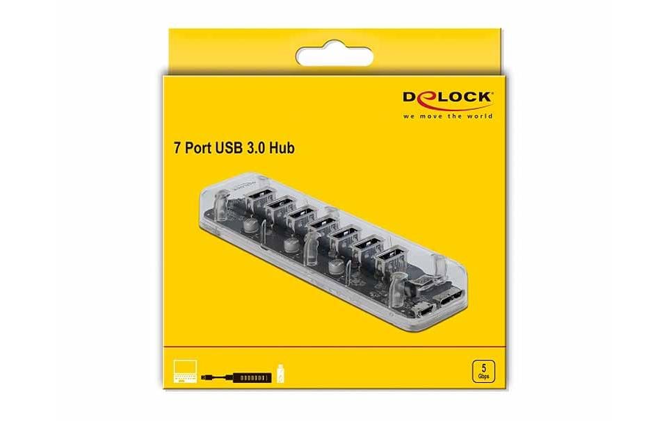 DeLOCK 64088 USB-Hub – USB 3.0, 7× USB-A, für Windows/Mac