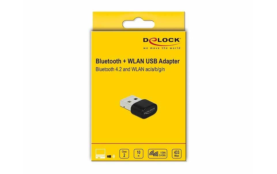 DeLOCK 61000 USB-WLAN-Adapter mit Bluetooth 4,2 – Wi-Fi 5 (802.11ac), Dual-Band, bis 433 Mbit/s – USB-A