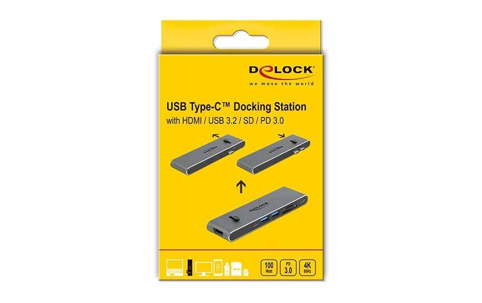DeLOCK Dockingstation – USB-C, 1× HDMI, 2× USB-A, 2× USB-C, SD/microSD, für Windows/Mac/Android
