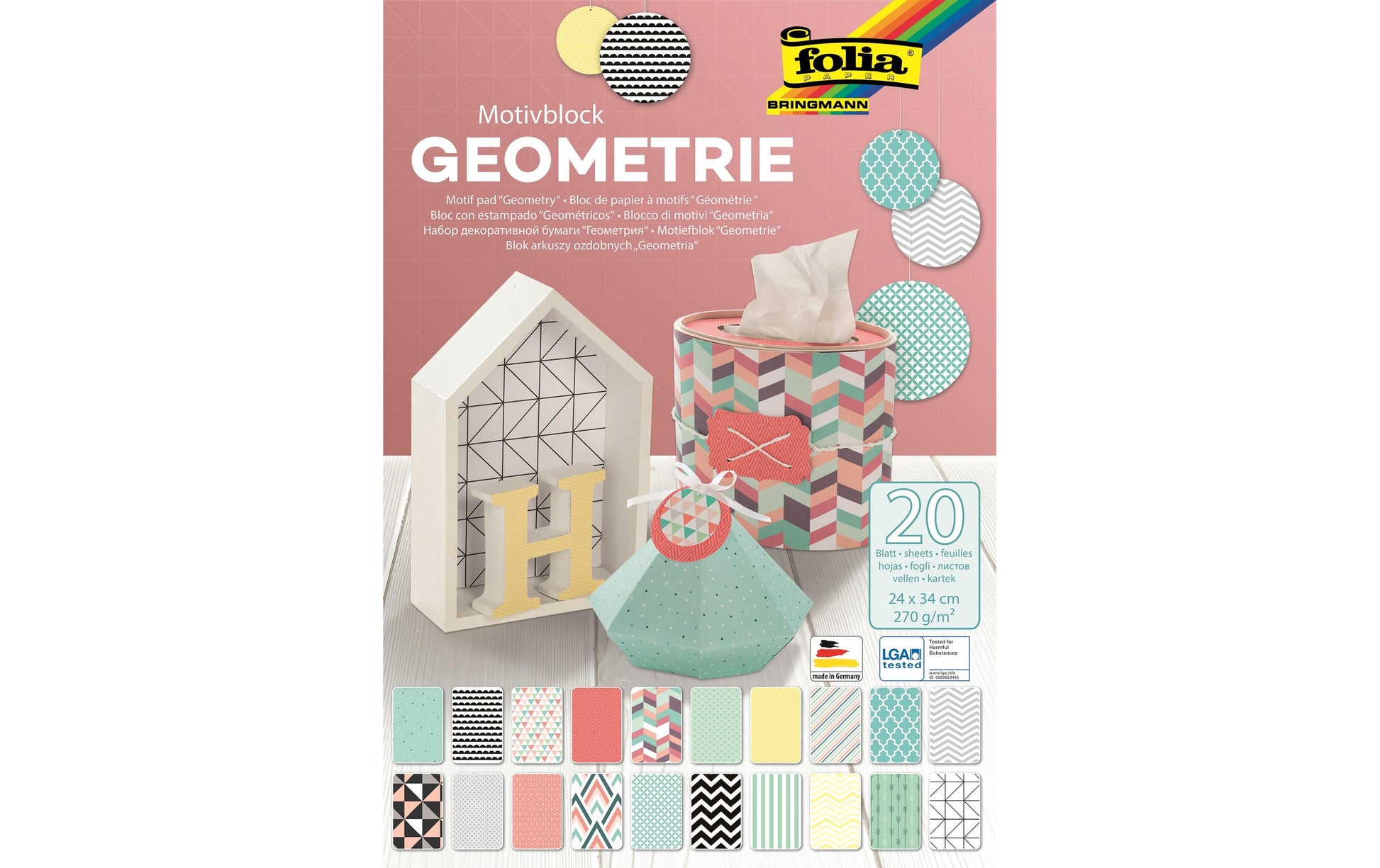 Folia Motivkartonblock – 240 × 340 mm – 270 g/m² – sortiert – 20 Blatt