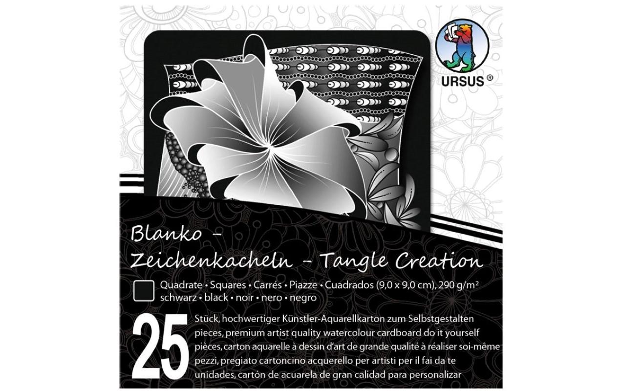 URSUS Zeichenkacheln – 9 × 9 cm – 290 g/m² – 25 Kacheln – Schwarz