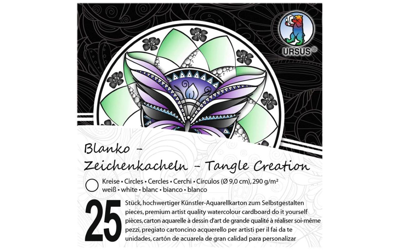URSUS Zeichenkacheln Kreis – 9 × 9 cm – 290 g/m² – 25 Kacheln – weiss