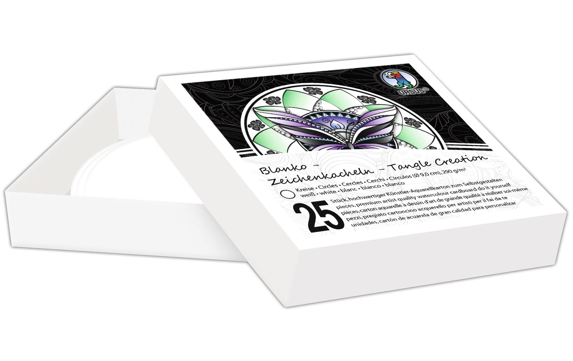 URSUS Zeichenkacheln Kreis – 9 × 9 cm – 290 g/m² – 25 Kacheln – weiss