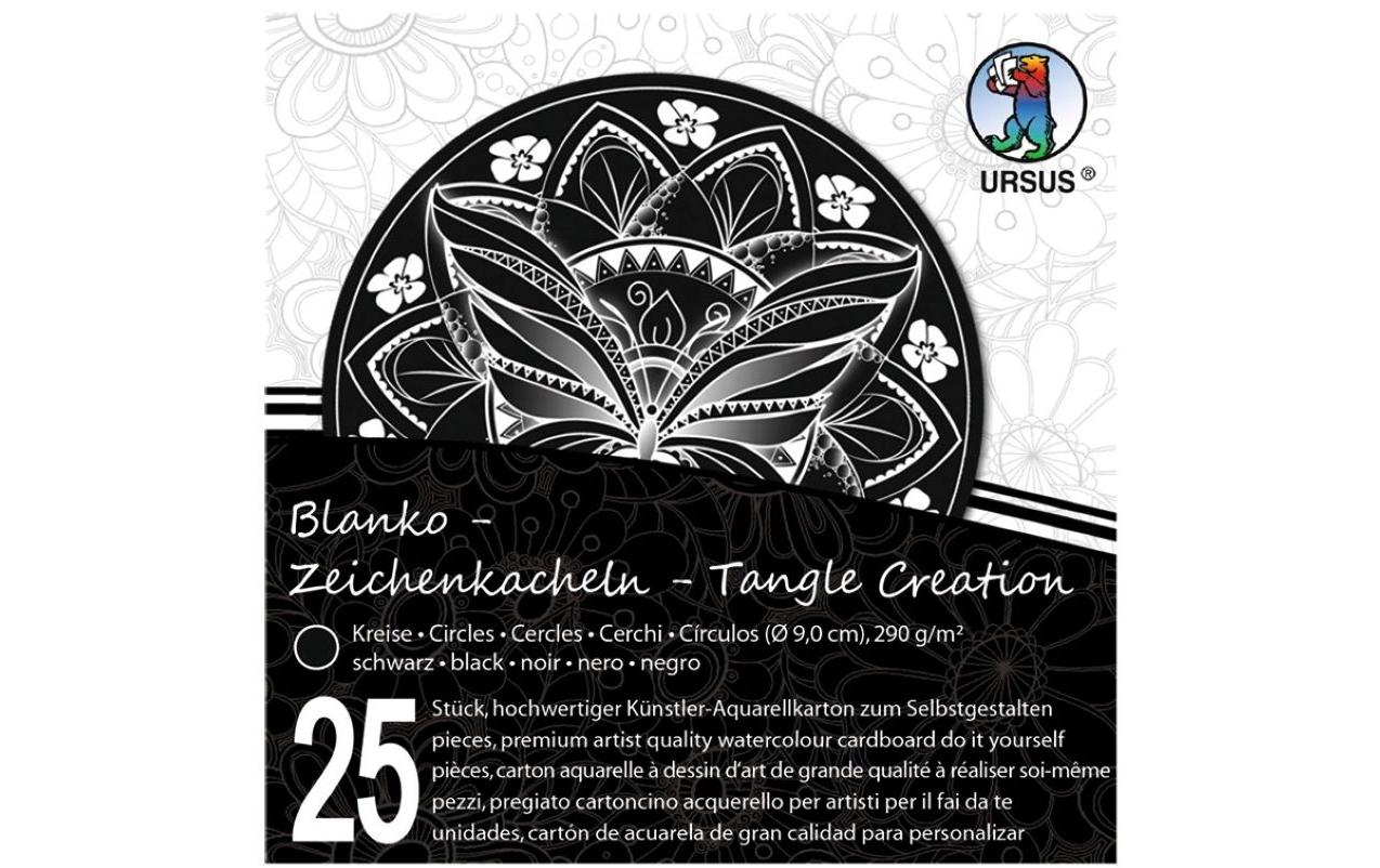 URSUS Zeichenkacheln – 9 × 9 cm – 290 g/m² – 25 Blatt – Schwarz