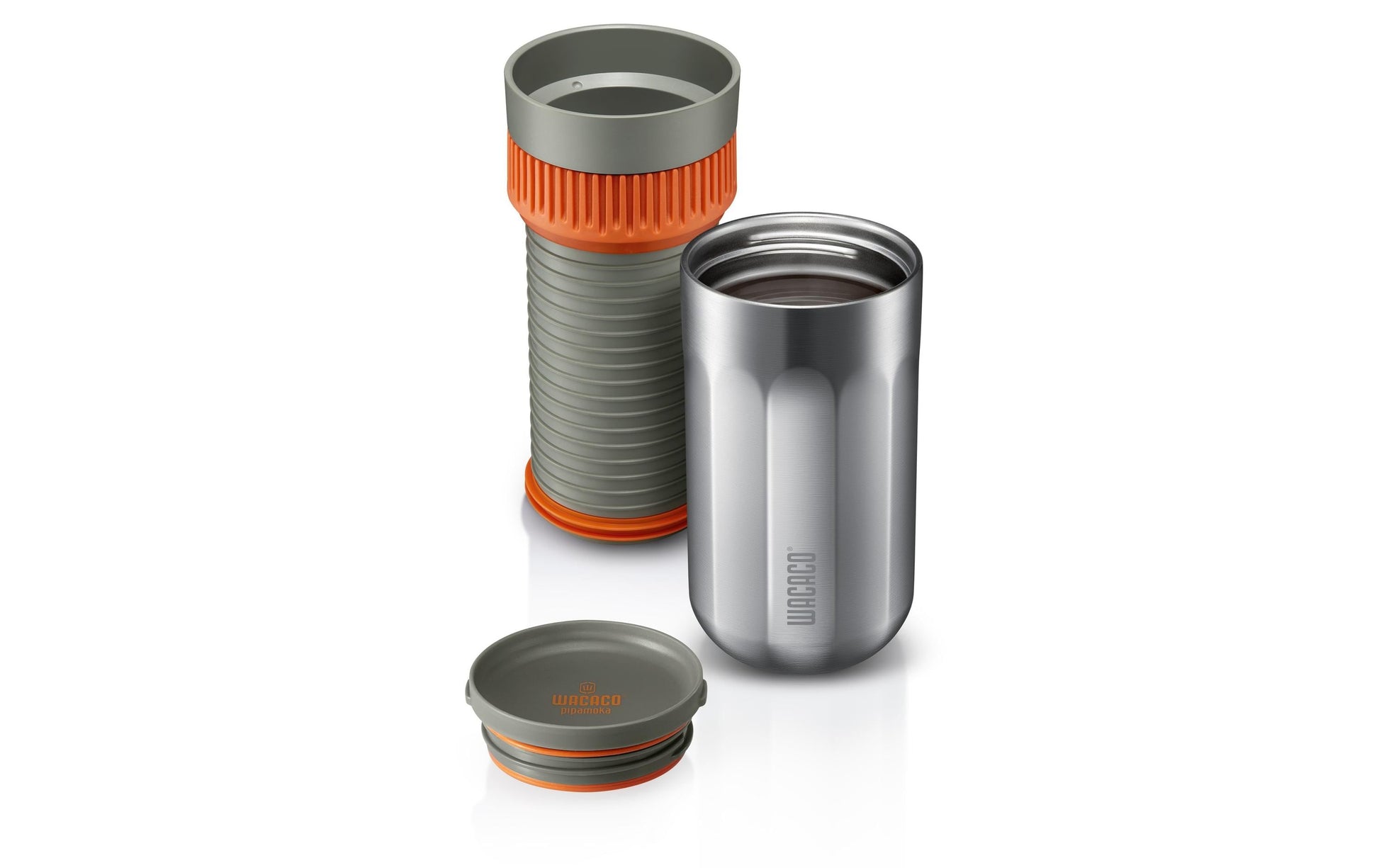 Wacaco Pipamoka Pipa French Press / Kaffeebereiter – 0,3 l, 1 Tasse, Edelstahl/Orange, 7,3 × 18,2 × 7,3 cm