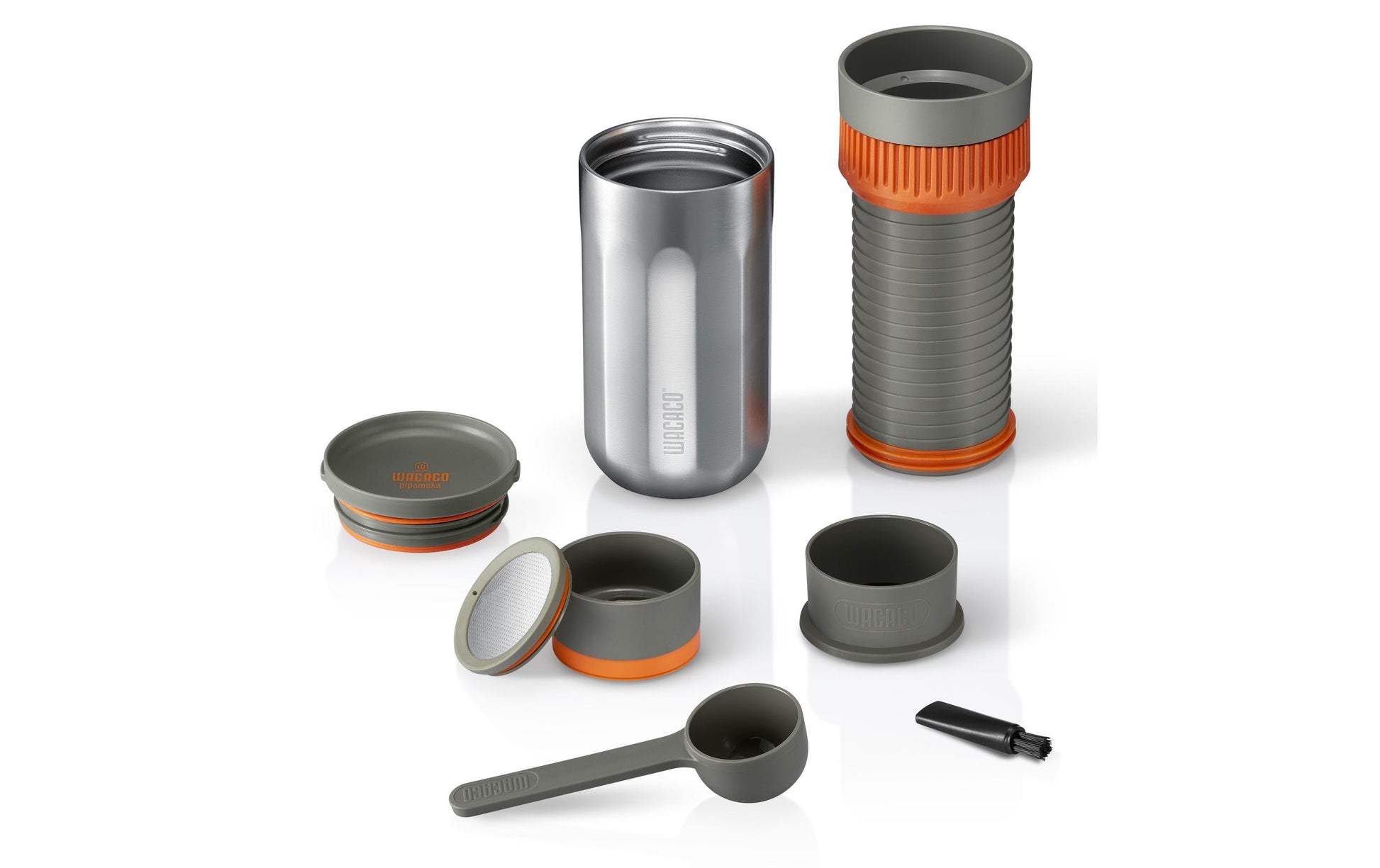 Wacaco Pipamoka Pipa French Press / Kaffeebereiter – 0,3 l, 1 Tasse, Edelstahl/Orange, 7,3 × 18,2 × 7,3 cm