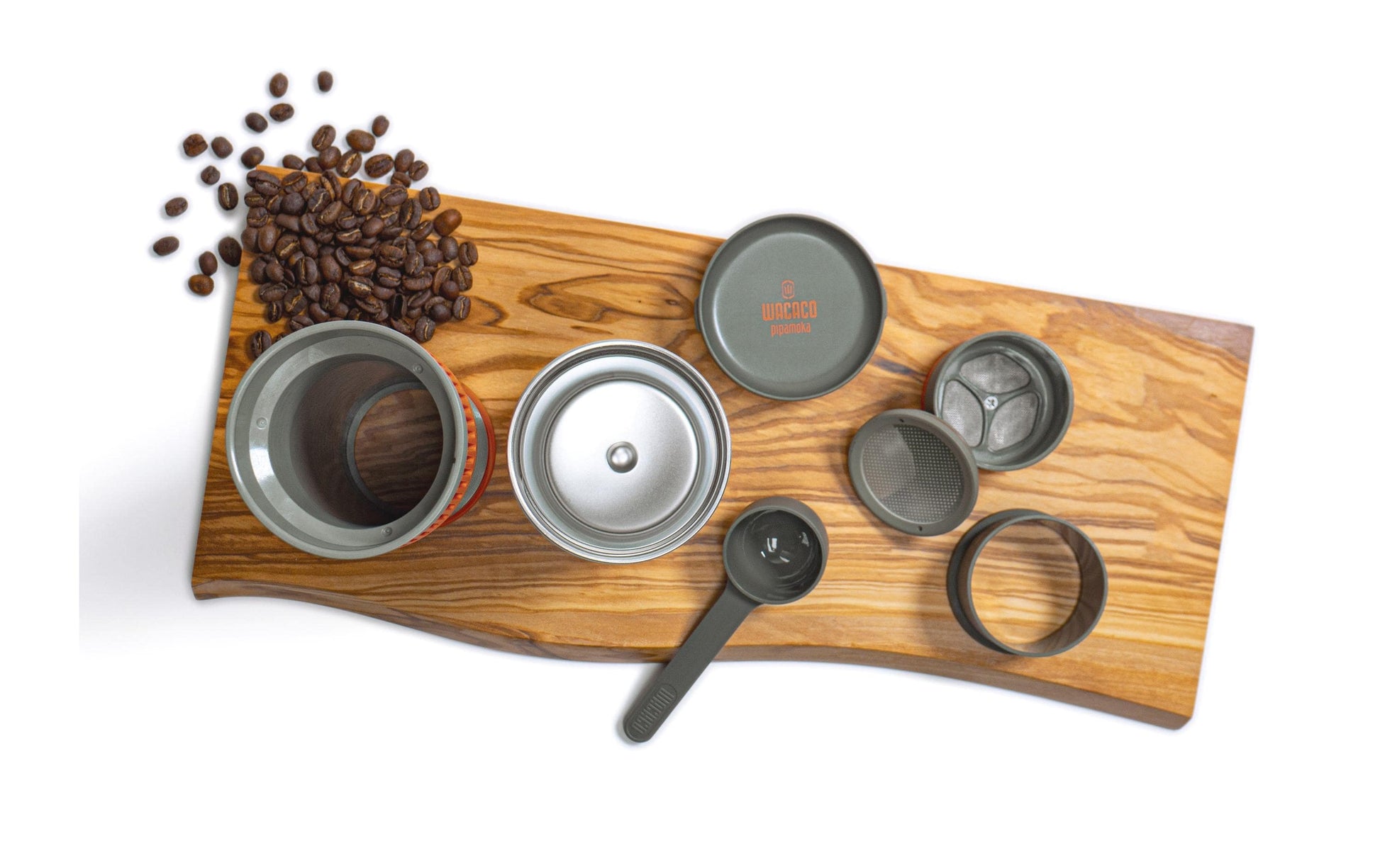 Wacaco Pipamoka Pipa French Press / Kaffeebereiter – 0,3 l, 1 Tasse, Edelstahl/Orange, 7,3 × 18,2 × 7,3 cm