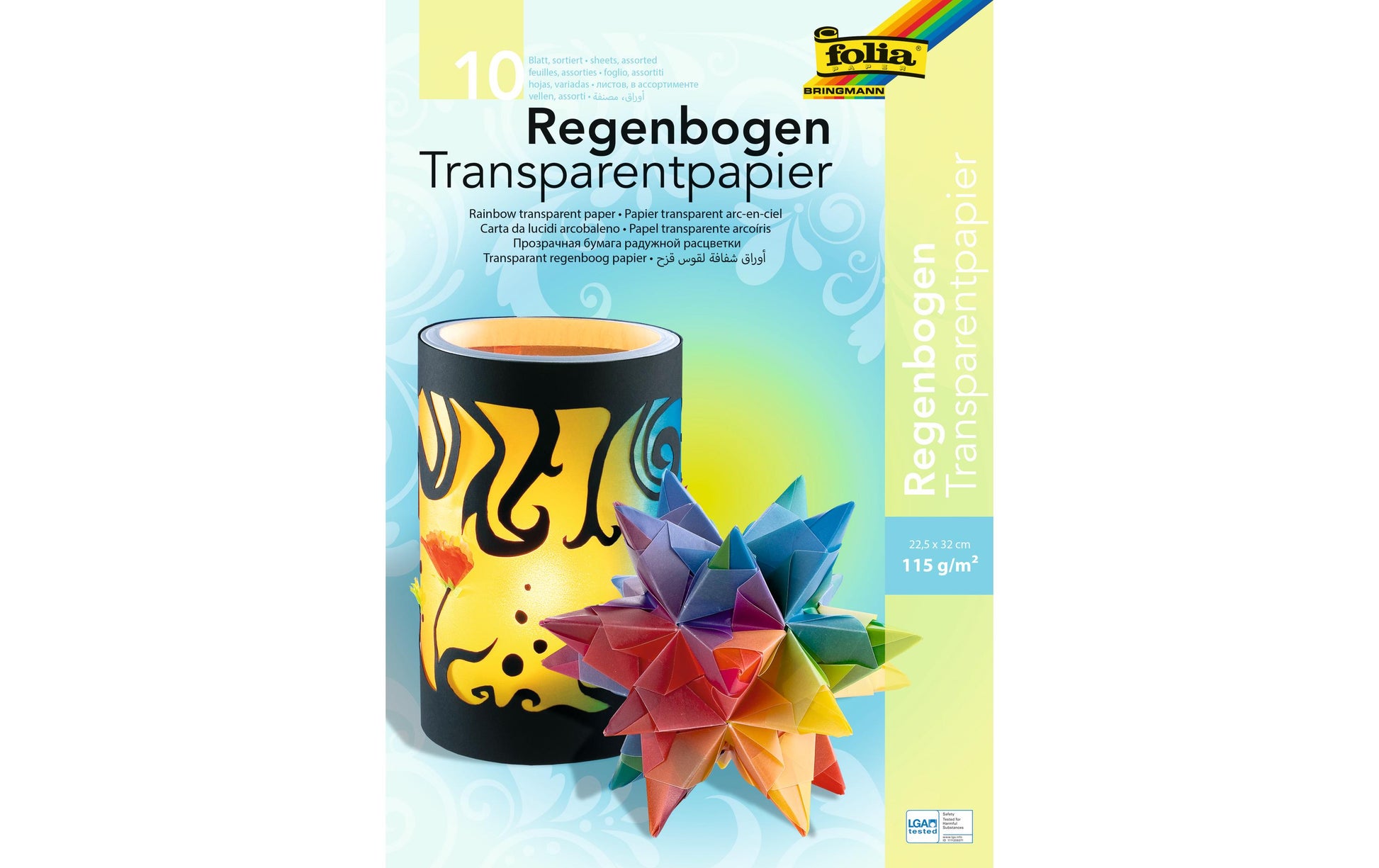 Folia Transparentpapier – 22,5 × 32 cm, 115 g/m², mehrfarbig, 10 Bogen, zum Basteln