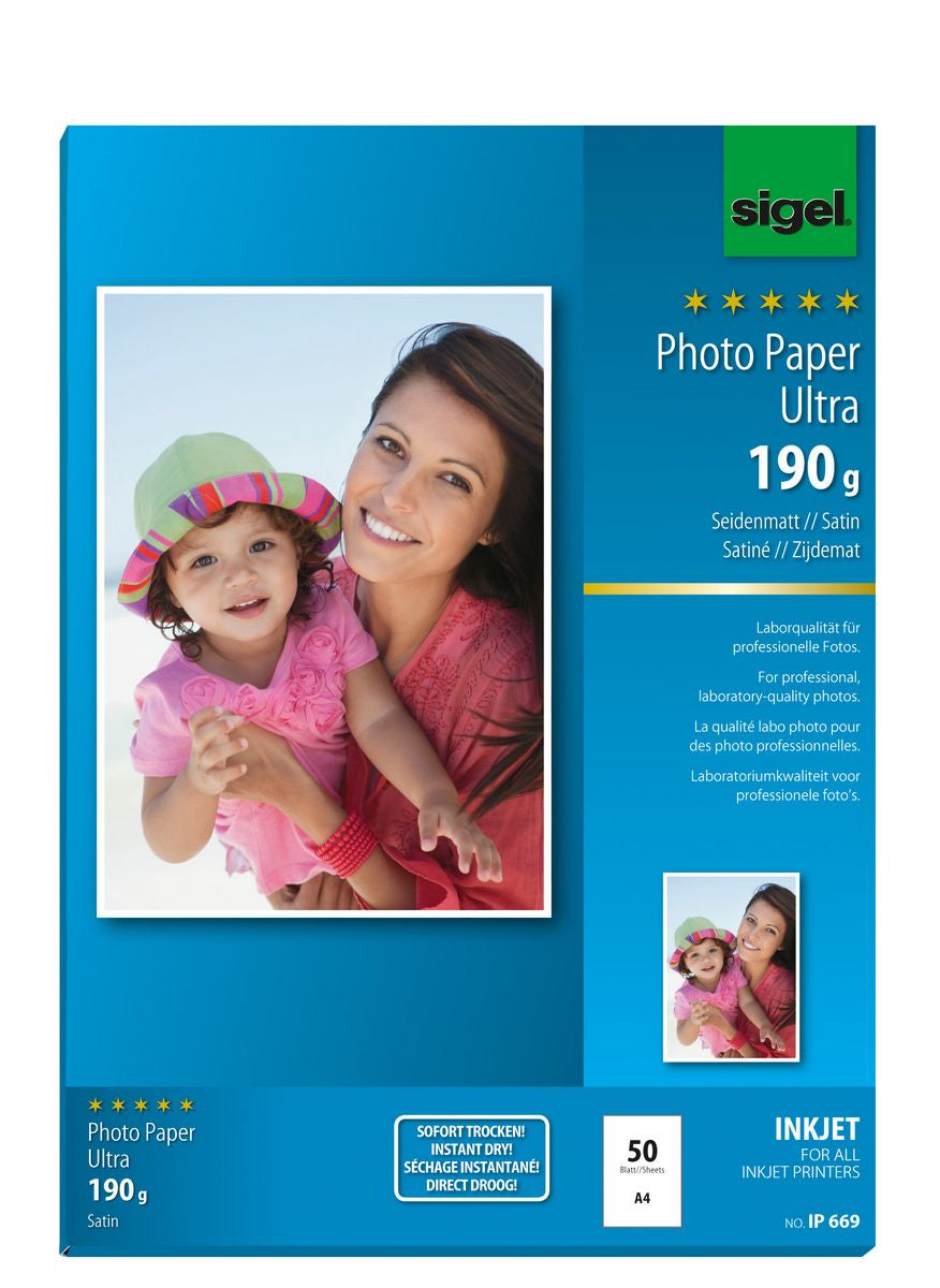 Sigel Fotopapier – seidenmatt, A4, 190 g/m², 50 Blatt – für Inkjet-Drucker