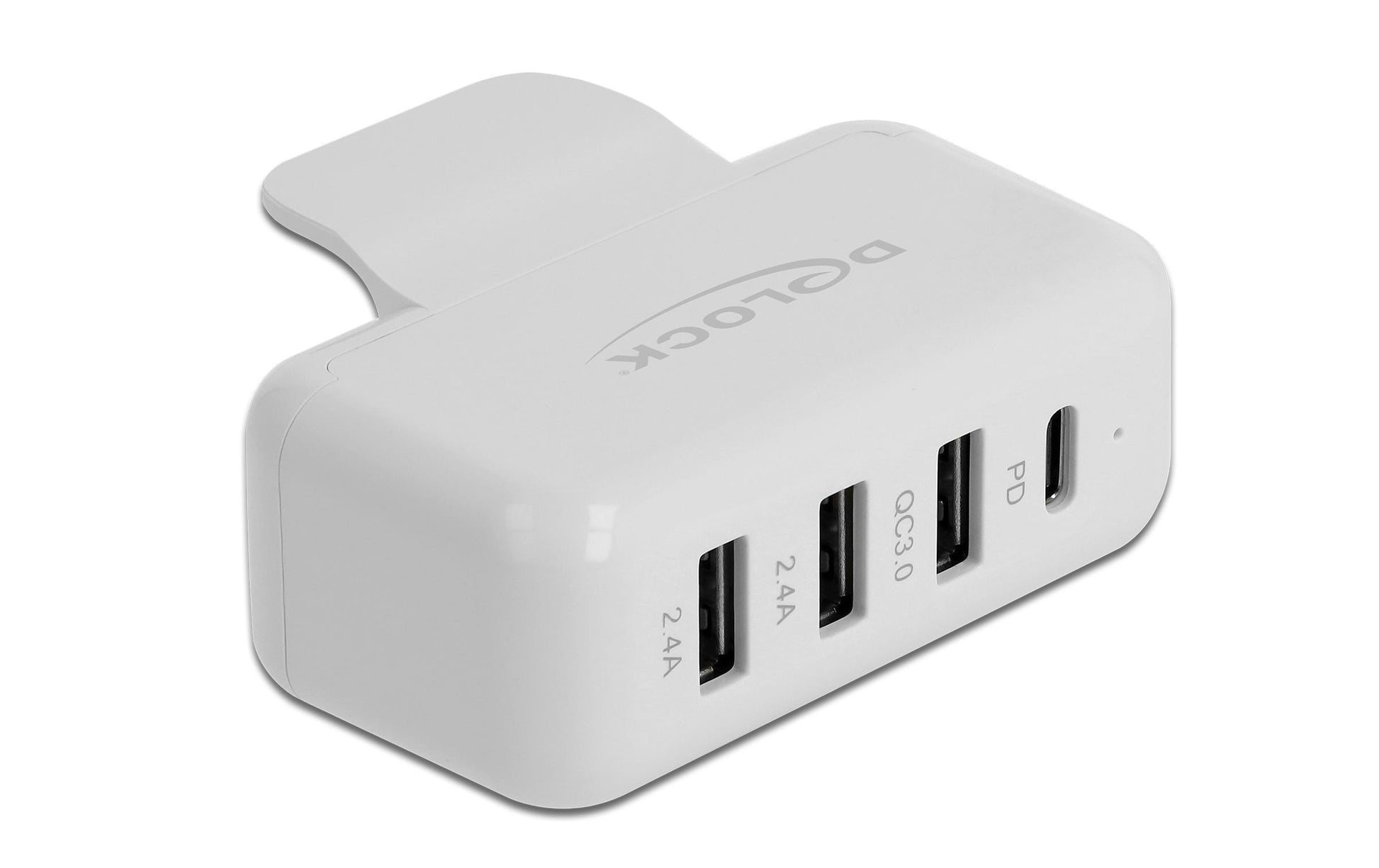 Delock USB-Desktop-Ladegerät 60 W – USB-C×1, USB-A×3 – PD 3.0 – für Apple Netzteil – weiss
