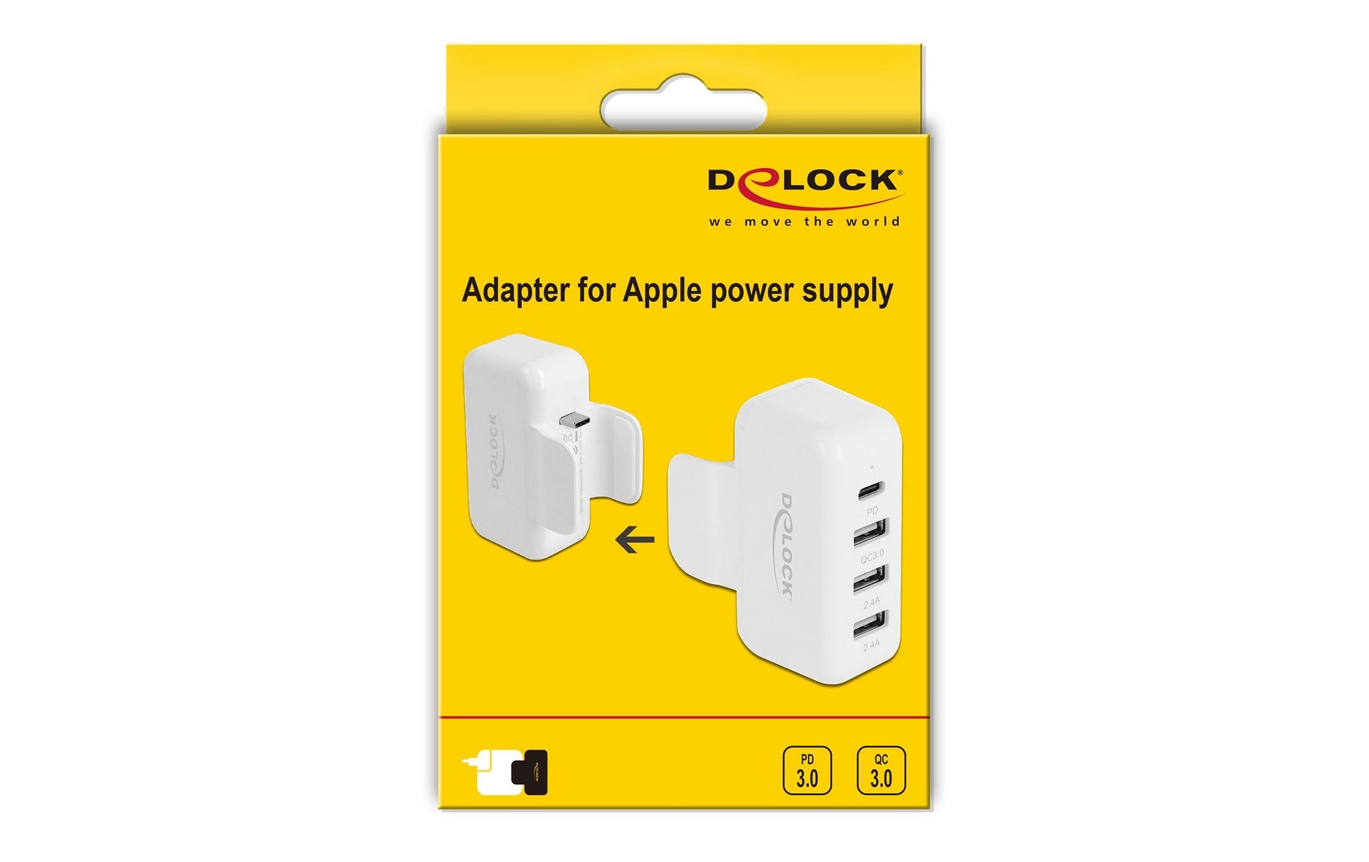 Delock USB-Desktop-Ladegerät 60 W – USB-C×1, USB-A×3 – PD 3.0 – für Apple Netzteil – weiss