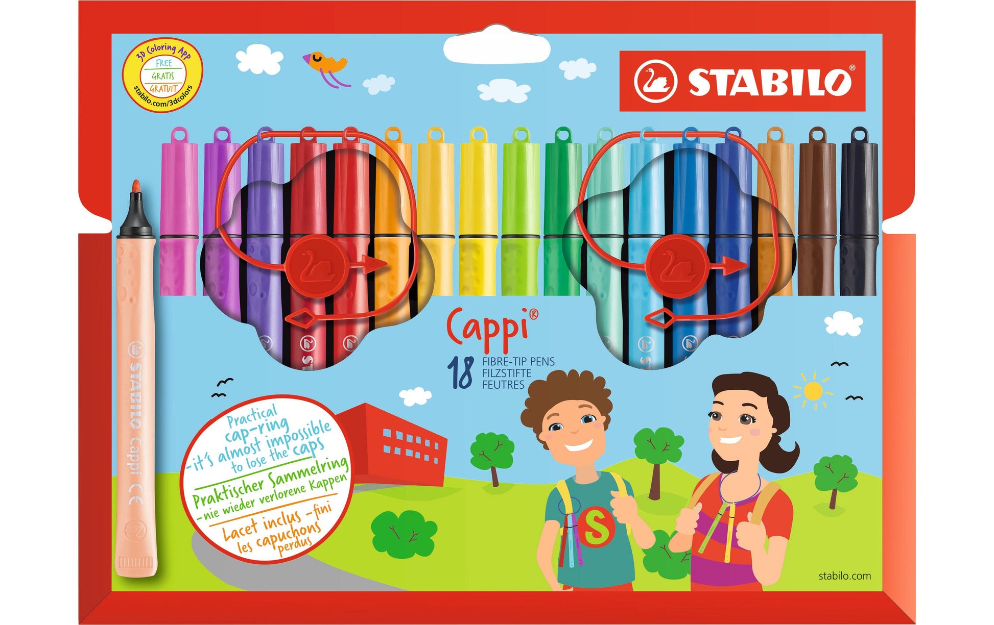 STABILO Cappi Filzstifte – Rundspitze, 1 mm, wasservermalbar, 18 Farben