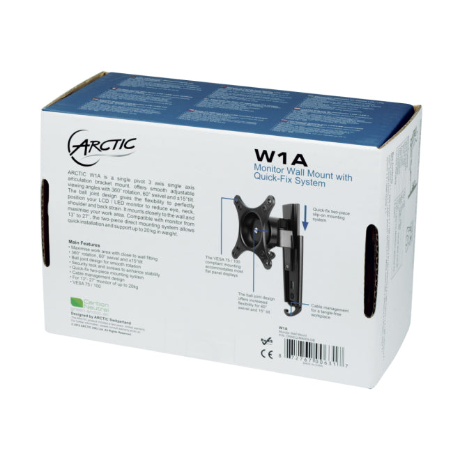 ARCTIC Monitor-Wandhalterung – 1 Monitor – 13–43" – VESA 75×75/100×100 mm – bis 20 kg/Monitor – neigbar