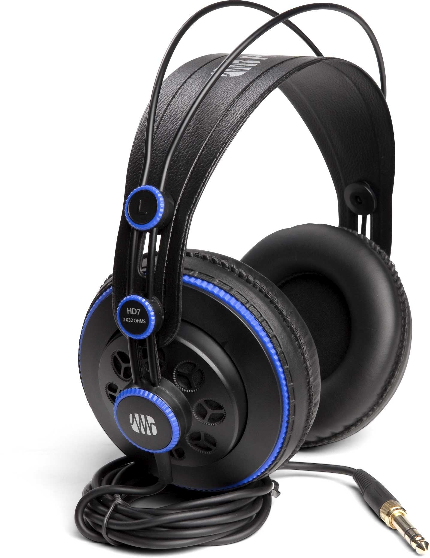 PreSonus HD-7 DJ-Kopfhörer – Over-Ear, Kabel, 6,35-mm-Stecker, Schwarz/Blau