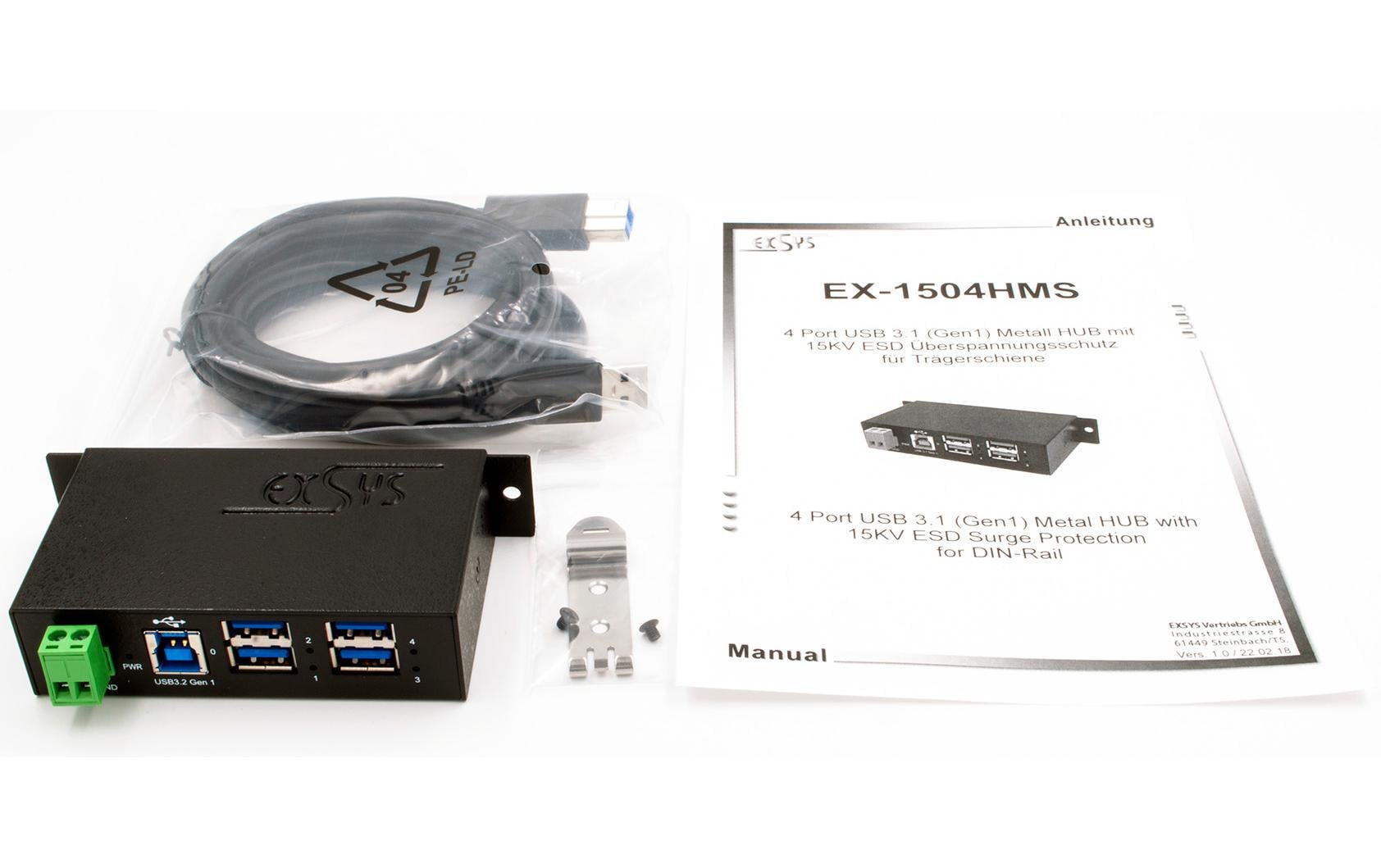 EXSYS EX-1504HMS USB-Hub – USB-B, 4× USB-A, für Windows/Linux