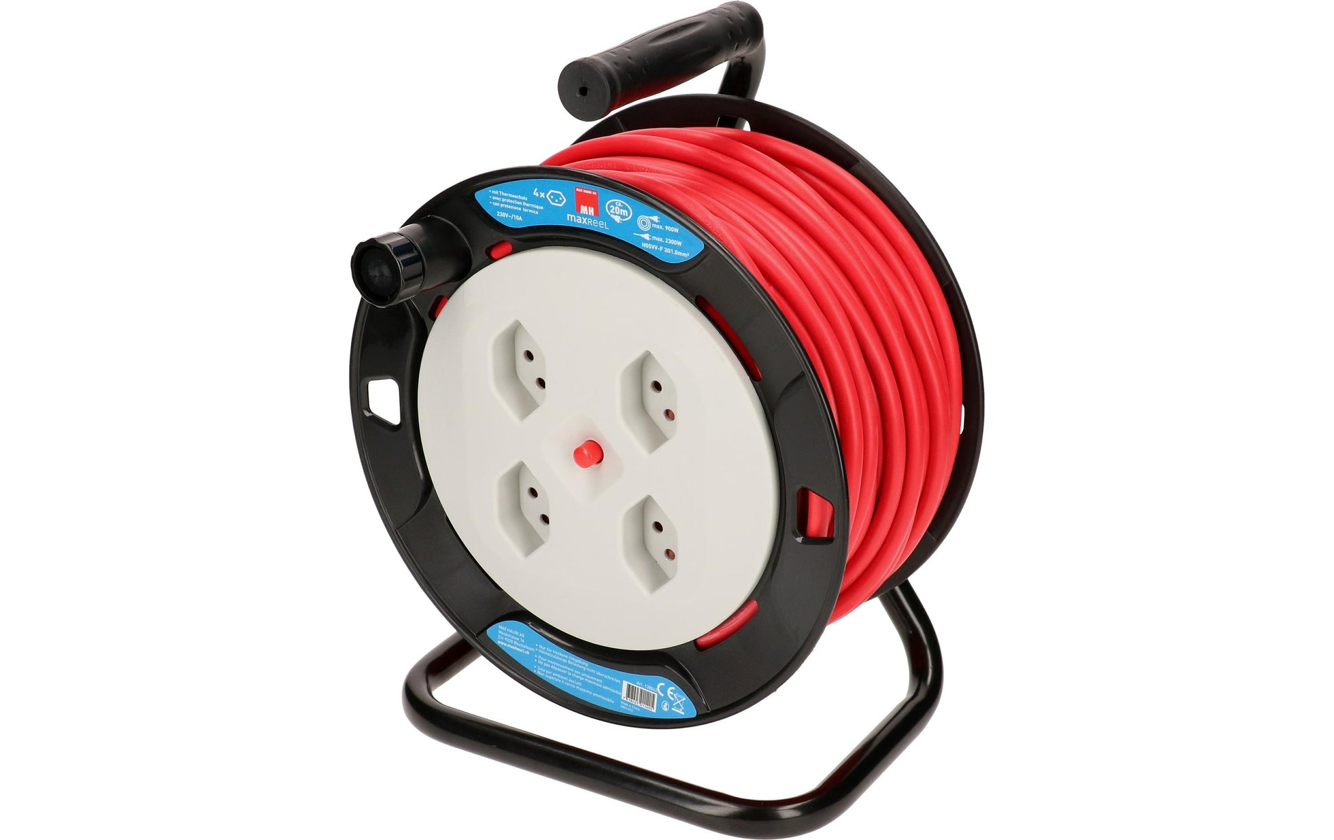 Max Hauri AG Max Hauri Kabelrolle, 20 m, 4×T13, IP20, Eingang T12 – rot