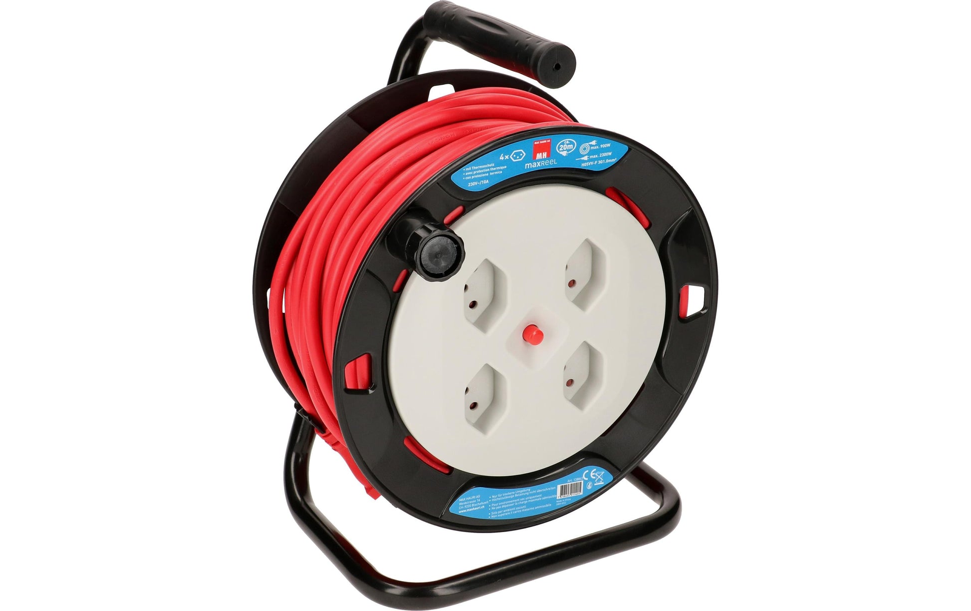 Max Hauri AG Max Hauri Kabelrolle, 20 m, 4×T13, IP20, Eingang T12 – rot