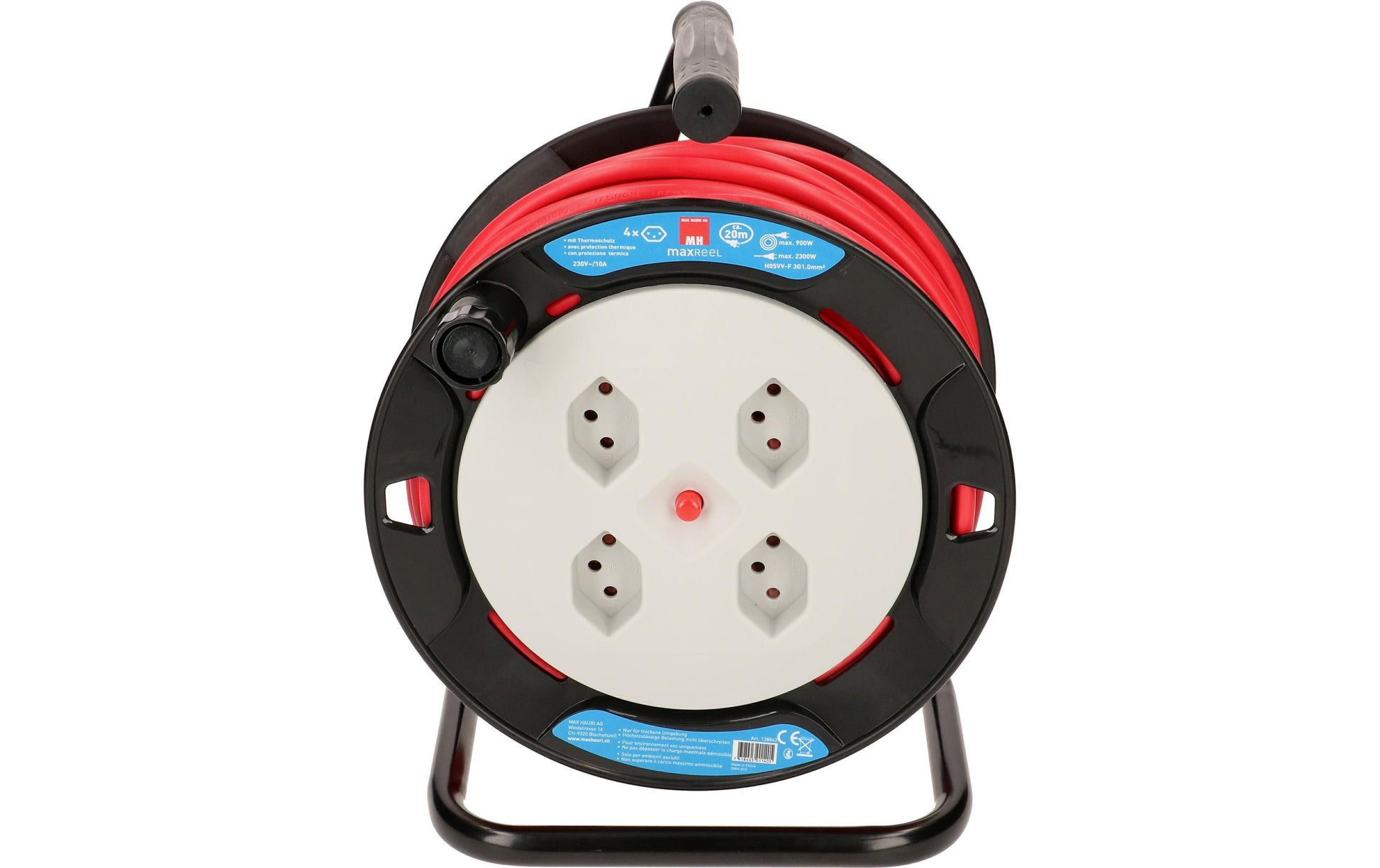 Max Hauri AG Max Hauri Kabelrolle, 20 m, 4×T13, IP20, Eingang T12 – rot