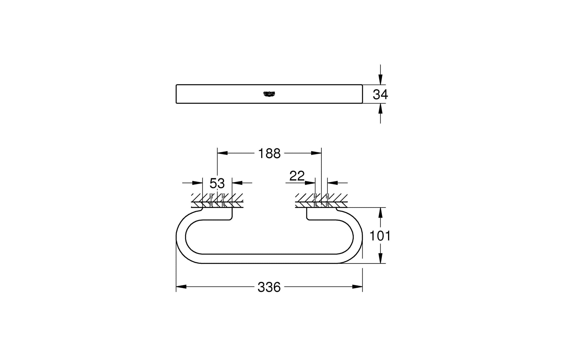 GROHE Selection Wannengriff – 33,6 cm, Metall, Chrom, Wandmontiert