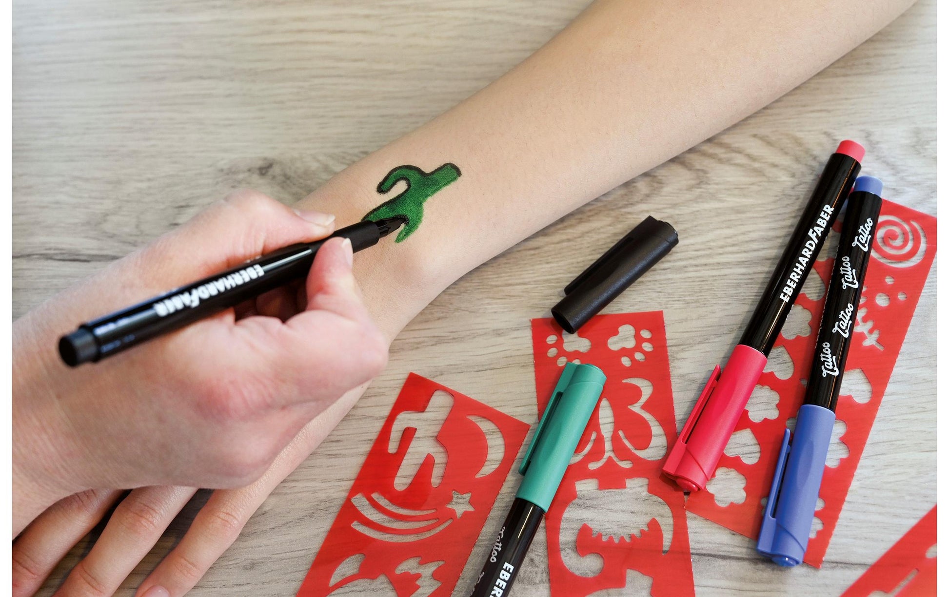 Eberhard Faber Non-Permanent Marker Tattoo – Rundspitze – Sortiert – 4er-Set – Wasserlöslich