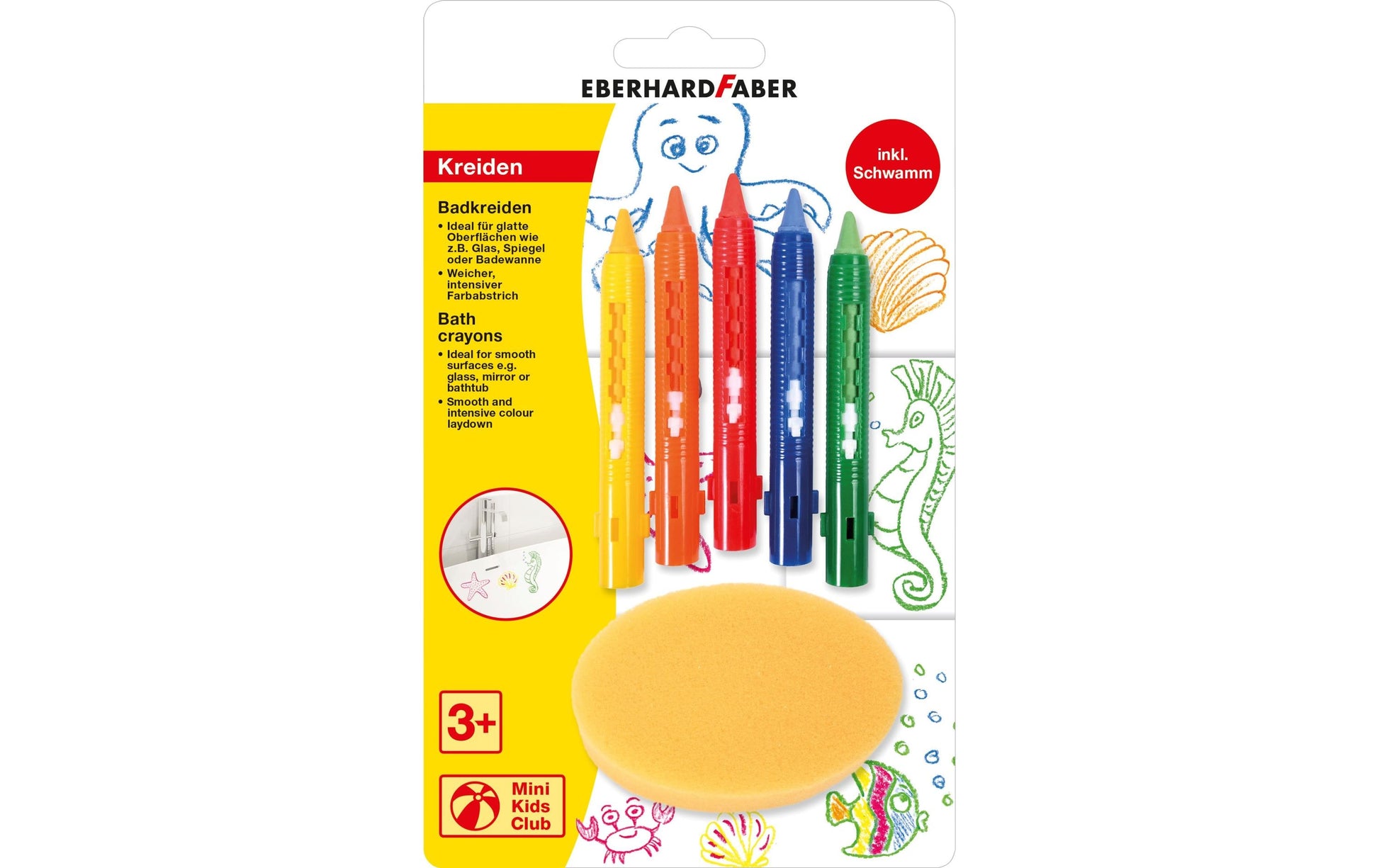 Eberhard Faber Badkreiden Mini Kids – mehrfarbig – 5 Farben – für glatte Oberflächen