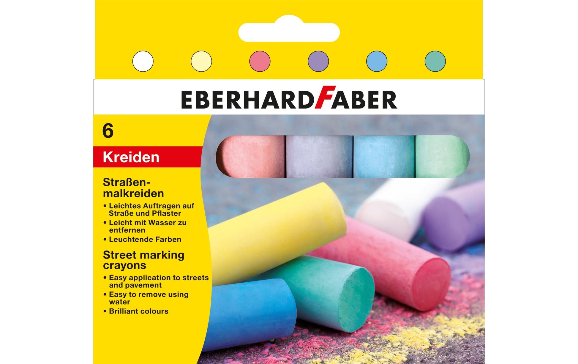 Eberhard Faber Runde Strassenmalkreiden – bunt – 6 Farben – für Strasse