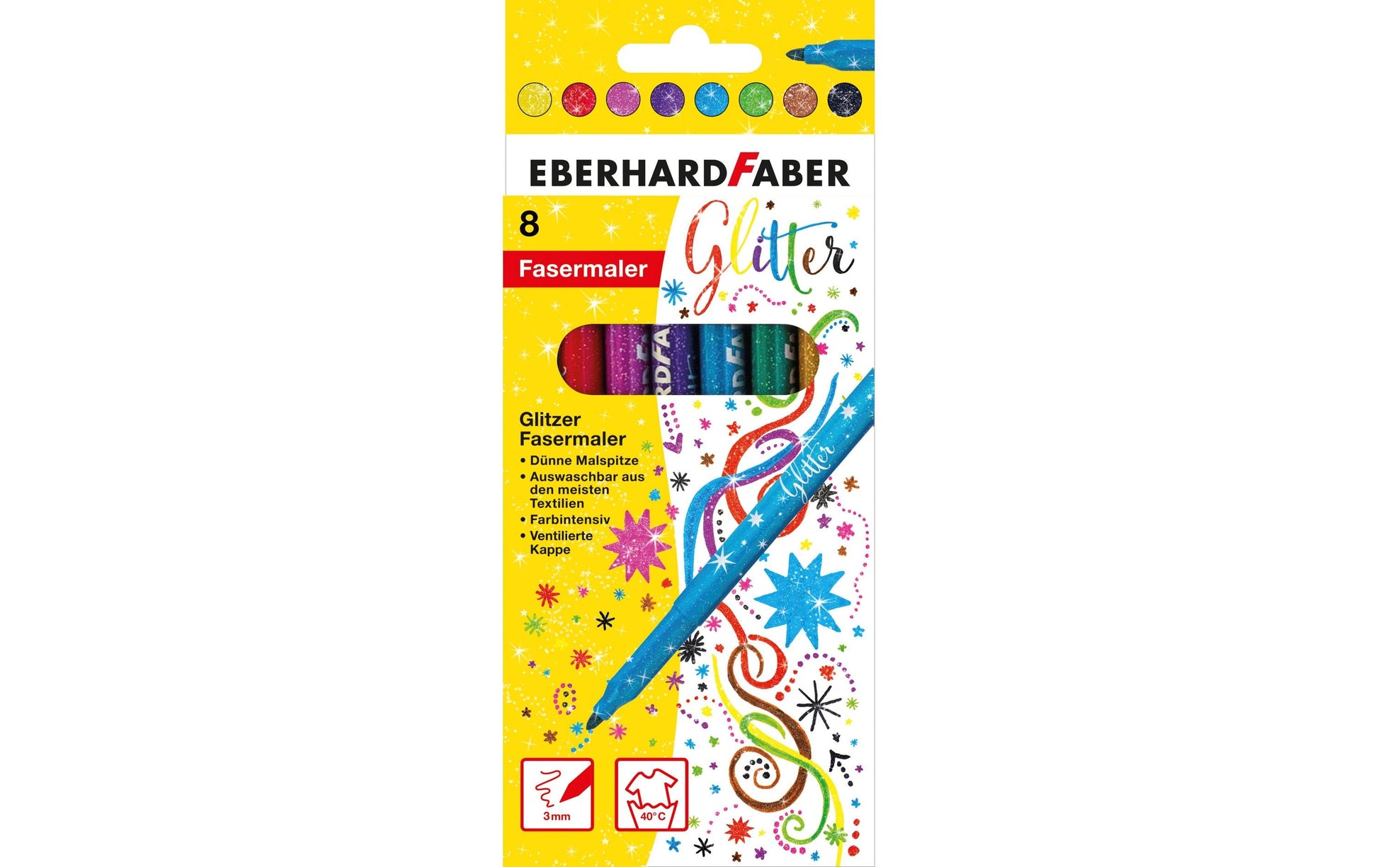 Eberhard Faber Filzstifte, Strichbreite 3 mm, auswaschbar ab 40 °C, 8 Farben