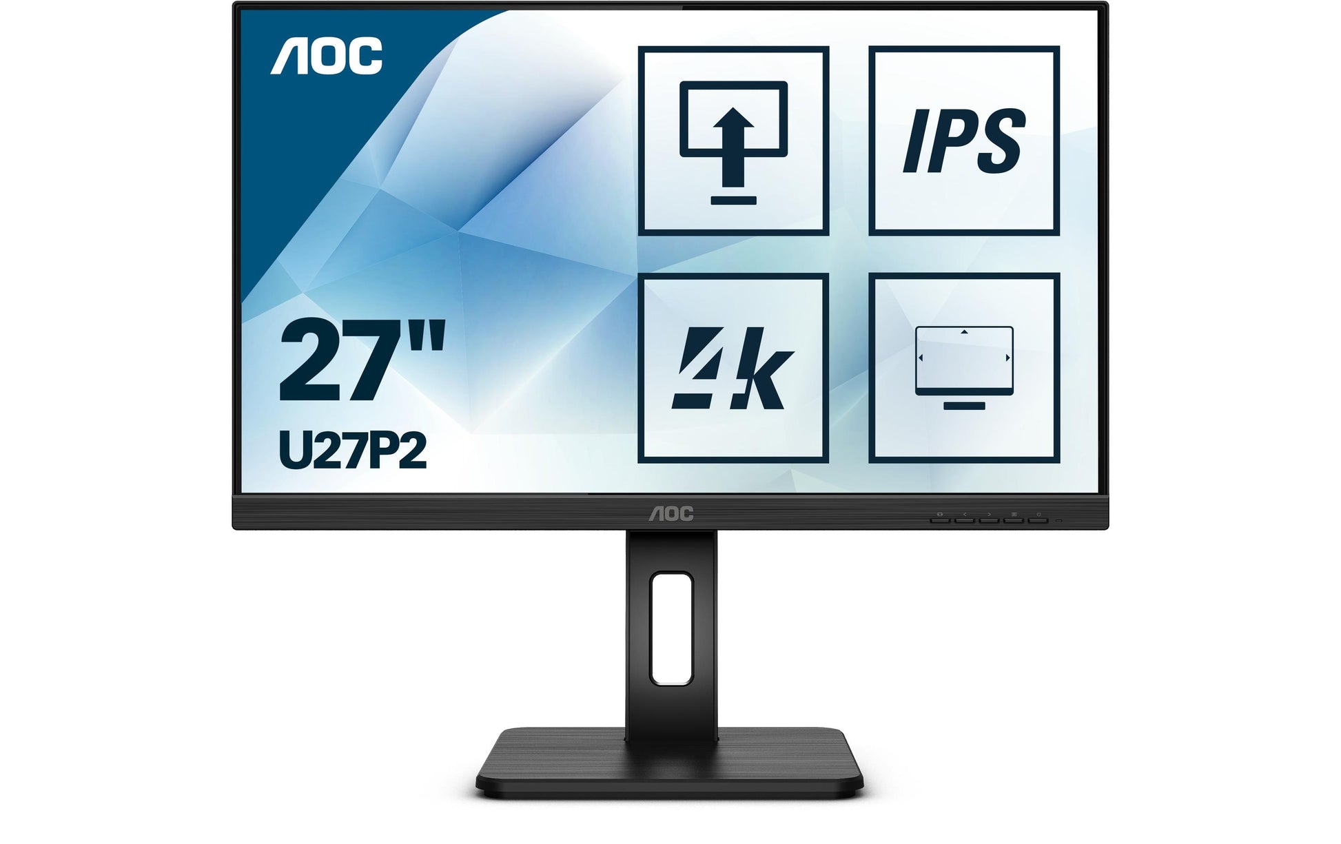 AOC U27P2 – Monitor, 27", 3840 × 2160 (UHD 4K), IPS, 60 Hz, 350 cd/m², VESA 100 × 100, Schwarz