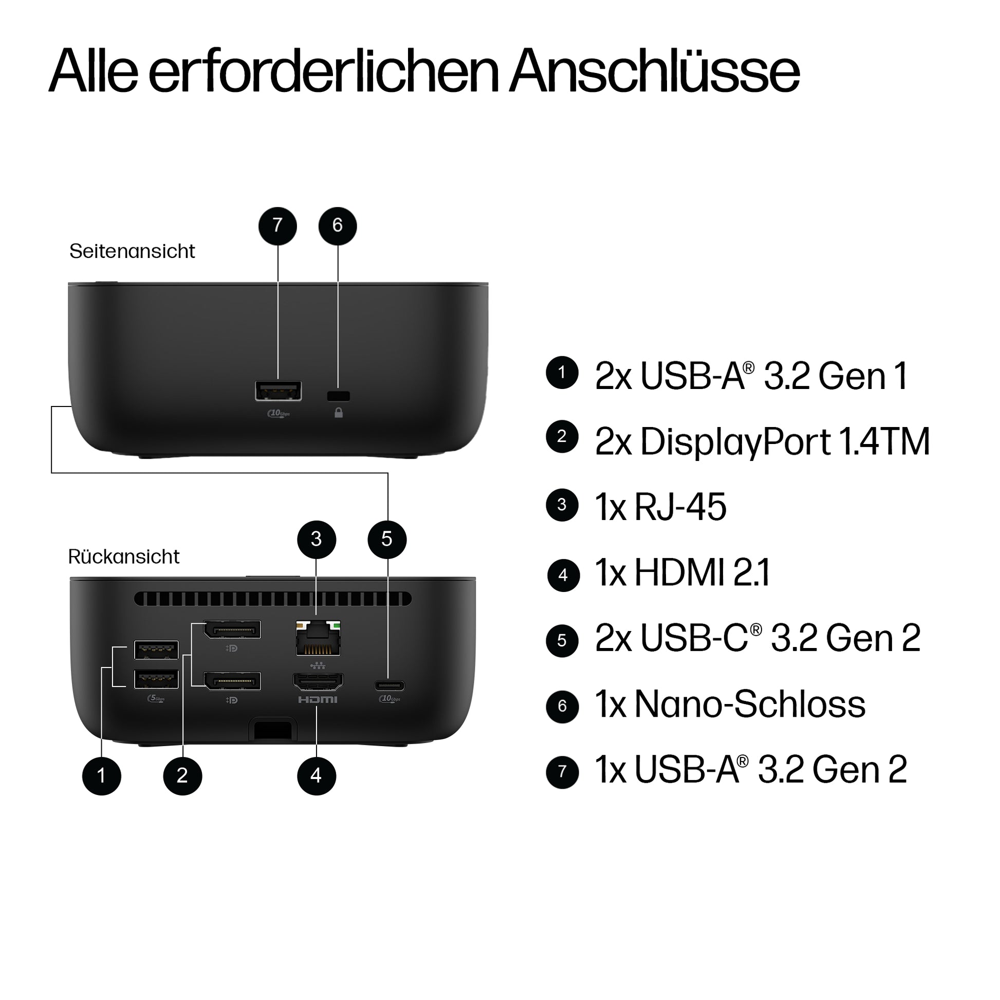HP G6 Dockingstation – USB-C, 2× DP, 1× HDMI, 3× USB-A, 100 W PD, 25GbE, für Windows/Mac/ChromeOS