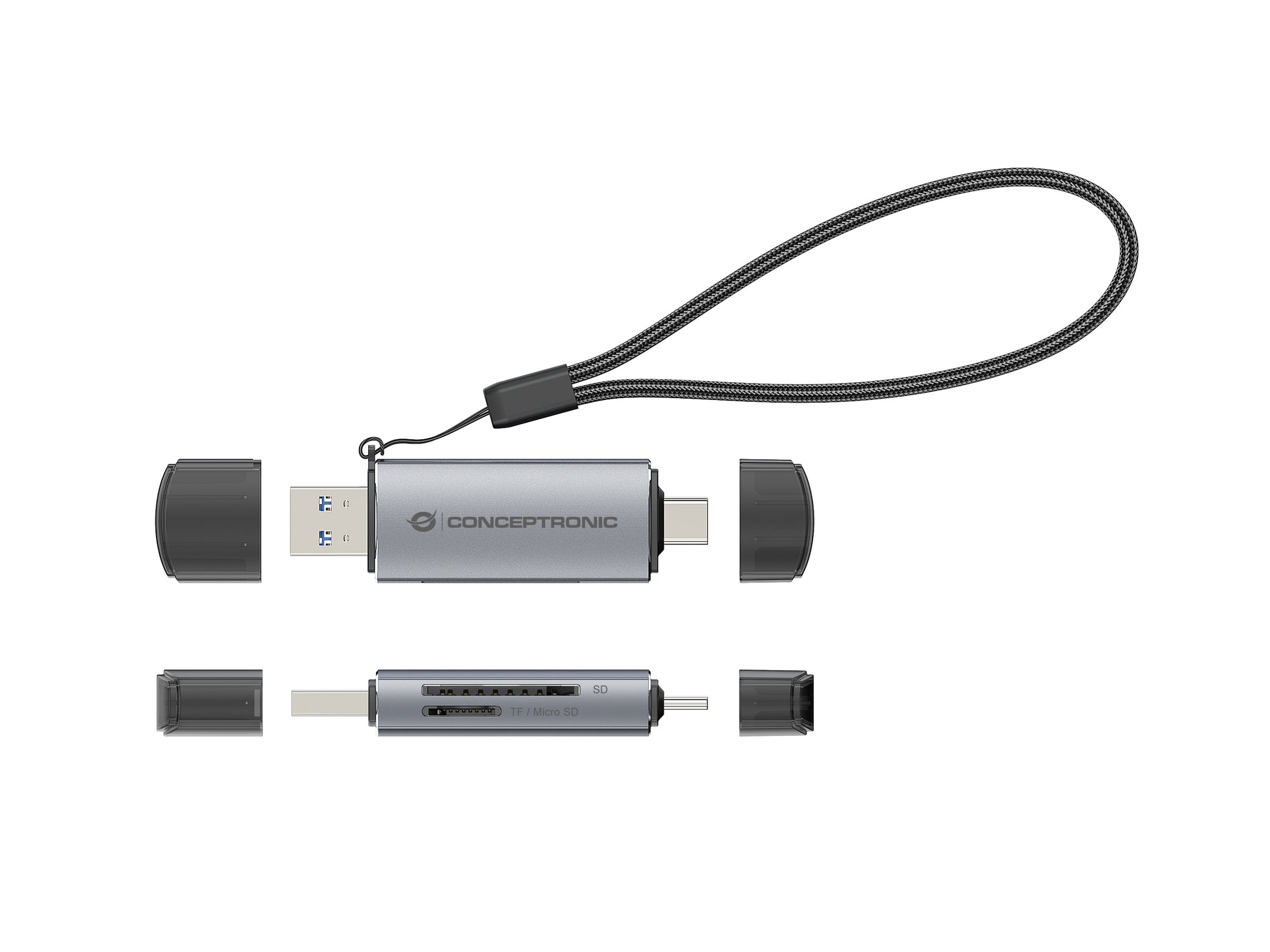 Conceptronic BIAN05G Kartenleser – SD/microSD – USB‑A/USB‑C 3.2 Gen 1 – 5 Gbit/s