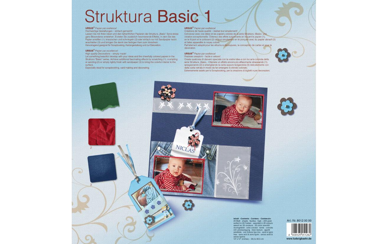 URSUS Fotokarton Leinenstruktur – 30,5 × 30,5 cm, Mehrfarbig, 220 g/m² – 20 Blatt
