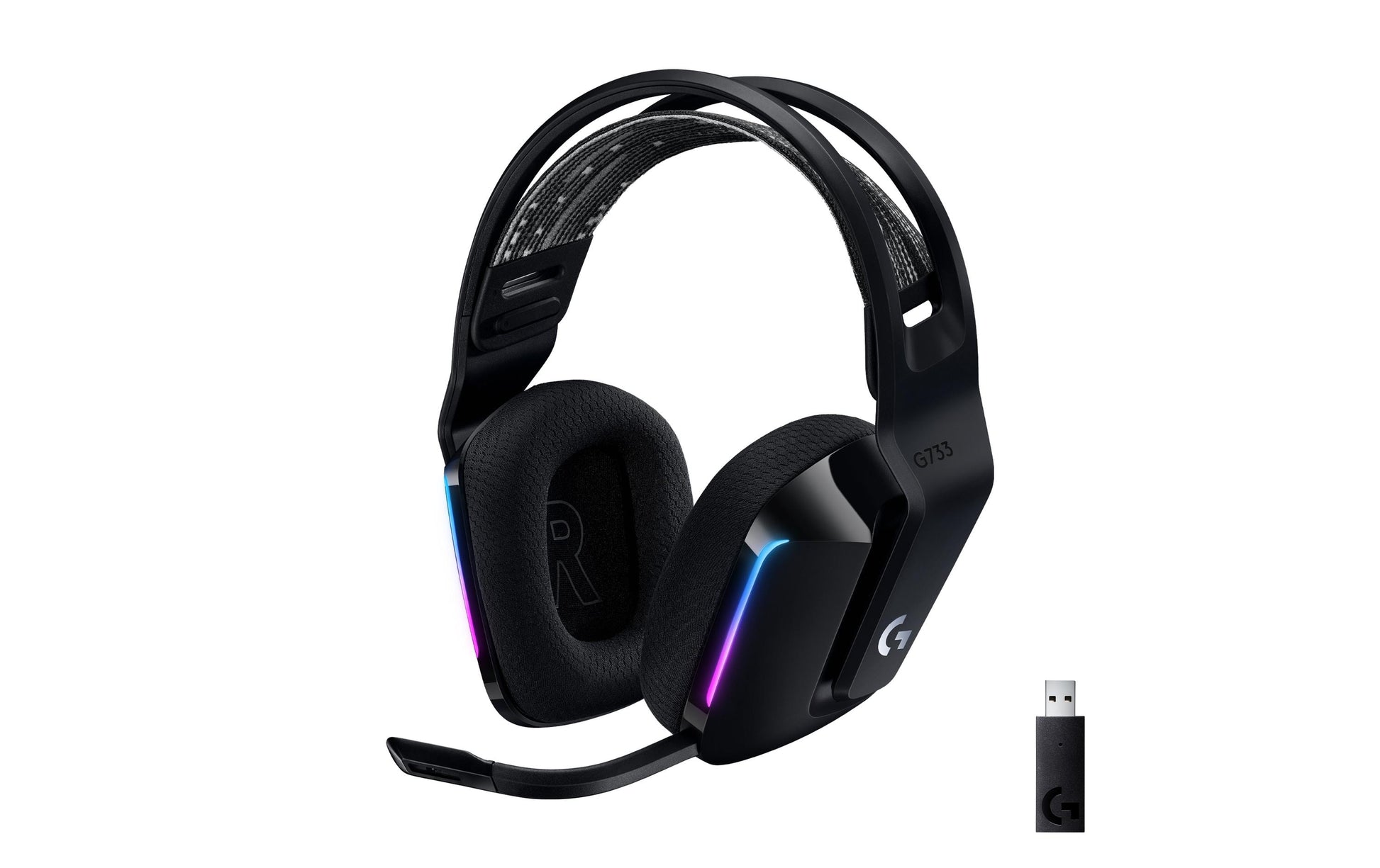 Logitech G G733 Gaming-Headset – Over-Ear, Stereo, Kabellos 2,4 GHz, mit USB-A-Dongle, Schwarz