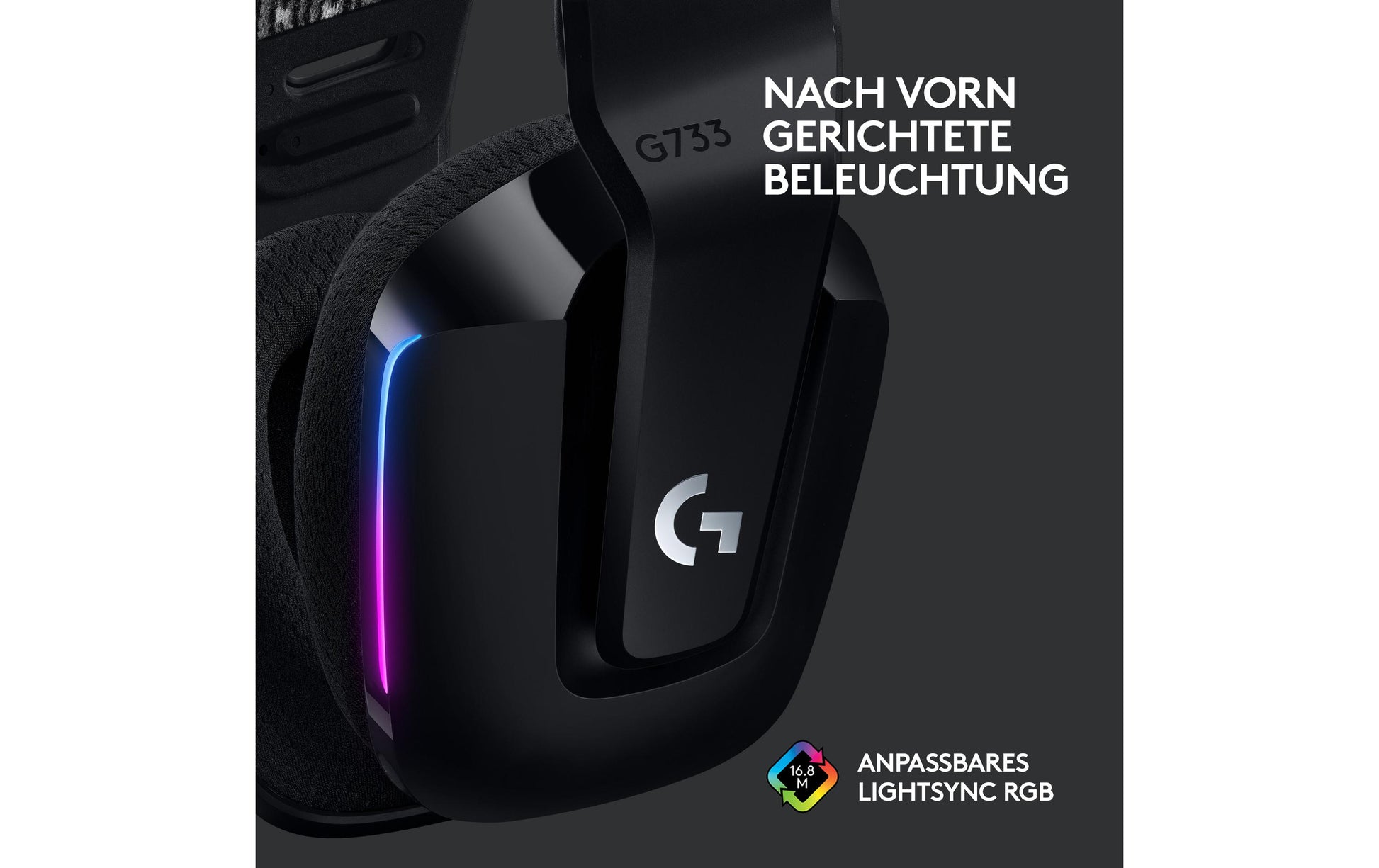 Logitech G G733 Gaming-Headset – Over-Ear, Stereo, Kabellos 2,4 GHz, mit USB-A-Dongle, Schwarz