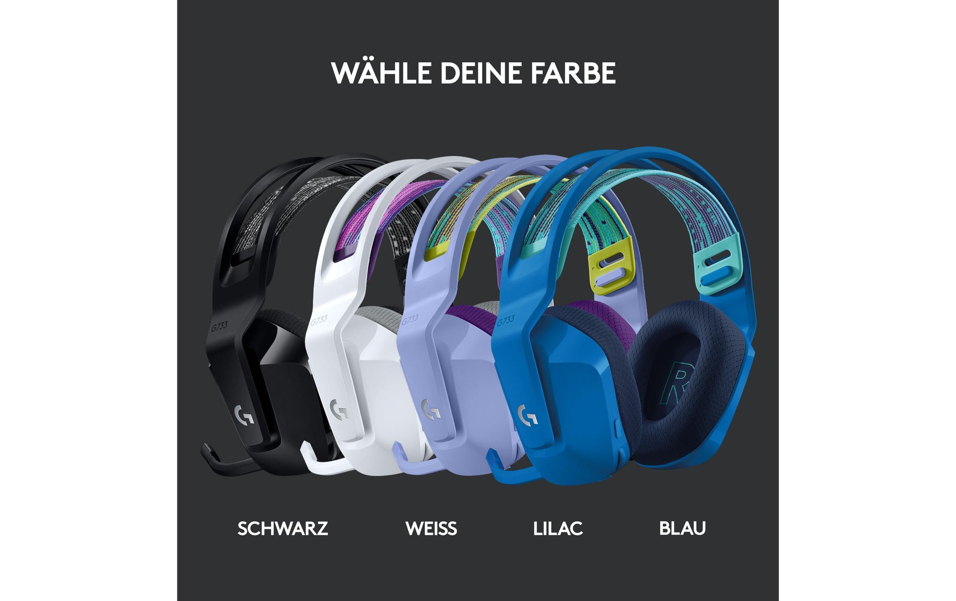 Logitech G G733 Gaming-Headset – Over-Ear, Stereo, Kabellos, mit USB-A-Dongle, Weiss