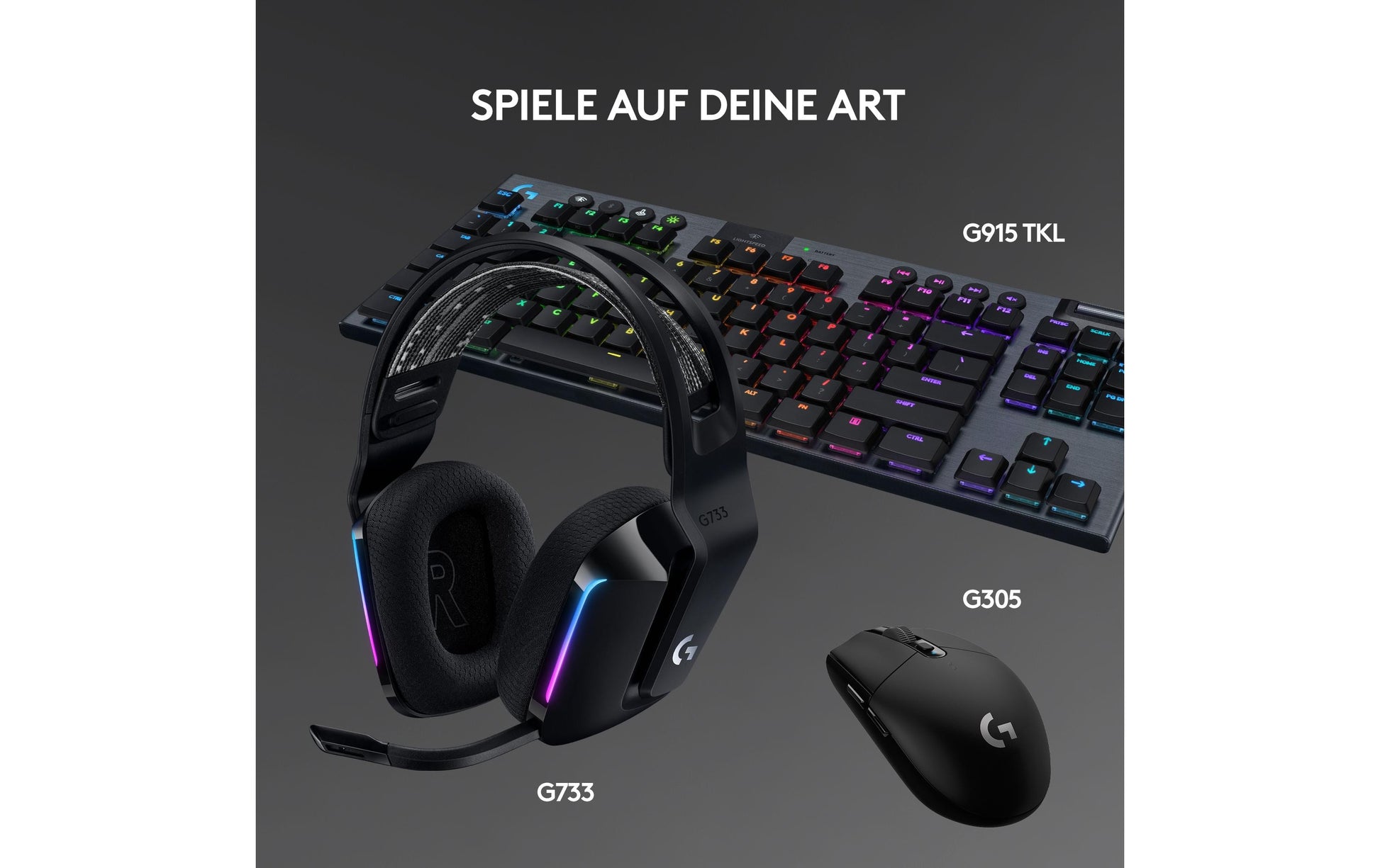 Logitech G G733 Gaming-Headset – Over-Ear, Stereo, Kabellos 2,4 GHz, mit USB-A-Dongle, Schwarz