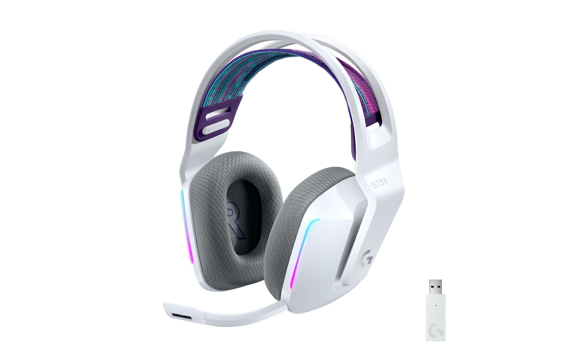Logitech G G733 Gaming-Headset – Over-Ear, Stereo, Kabellos, mit USB-A-Dongle, Weiss