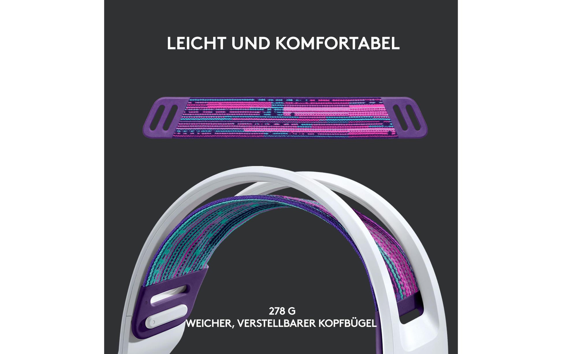 Logitech G G733 Gaming-Headset – Over-Ear, Stereo, Kabellos, mit USB-A-Dongle, Weiss