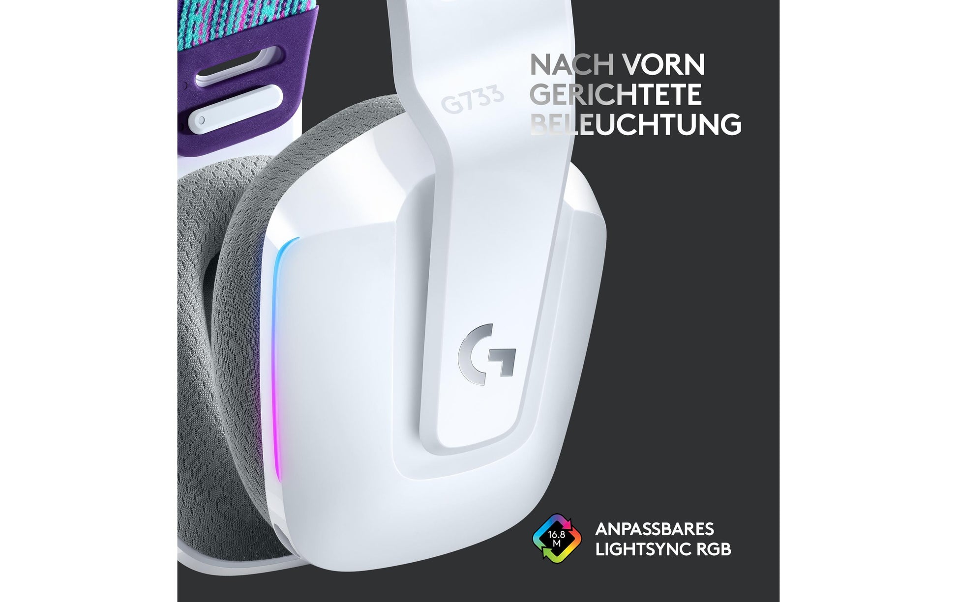 Logitech G G733 Gaming-Headset – Over-Ear, Stereo, Kabellos, mit USB-A-Dongle, Weiss