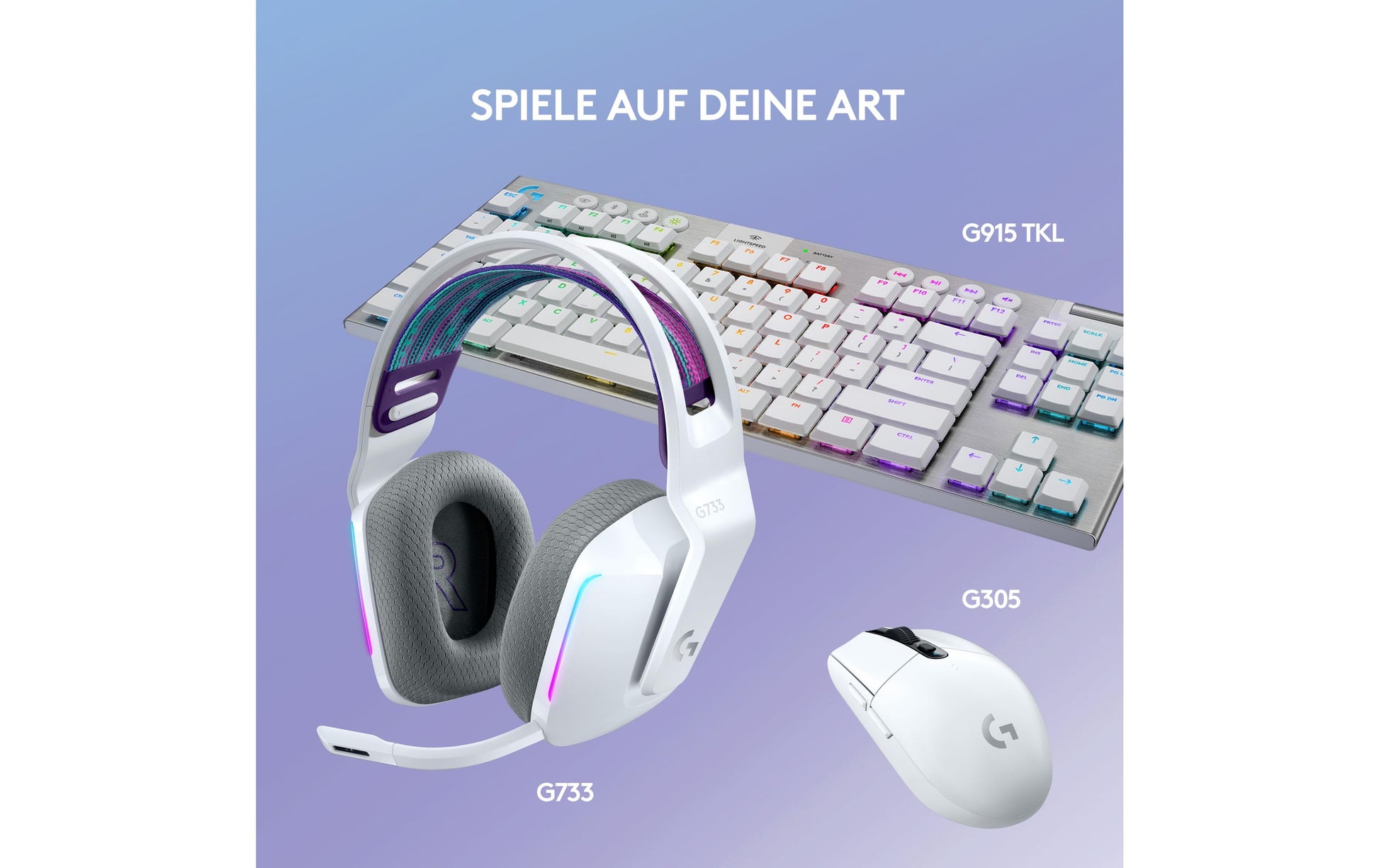 Logitech G G733 Gaming-Headset – Over-Ear, Stereo, Kabellos, mit USB-A-Dongle, Weiss