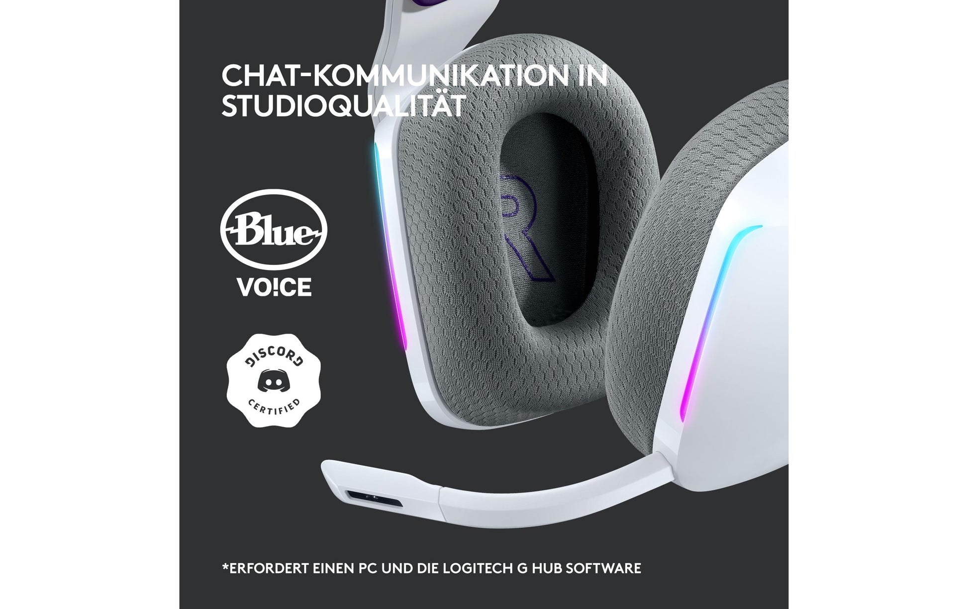 Logitech G G733 Gaming-Headset – Over-Ear, Stereo, Kabellos, mit USB-A-Dongle, Weiss