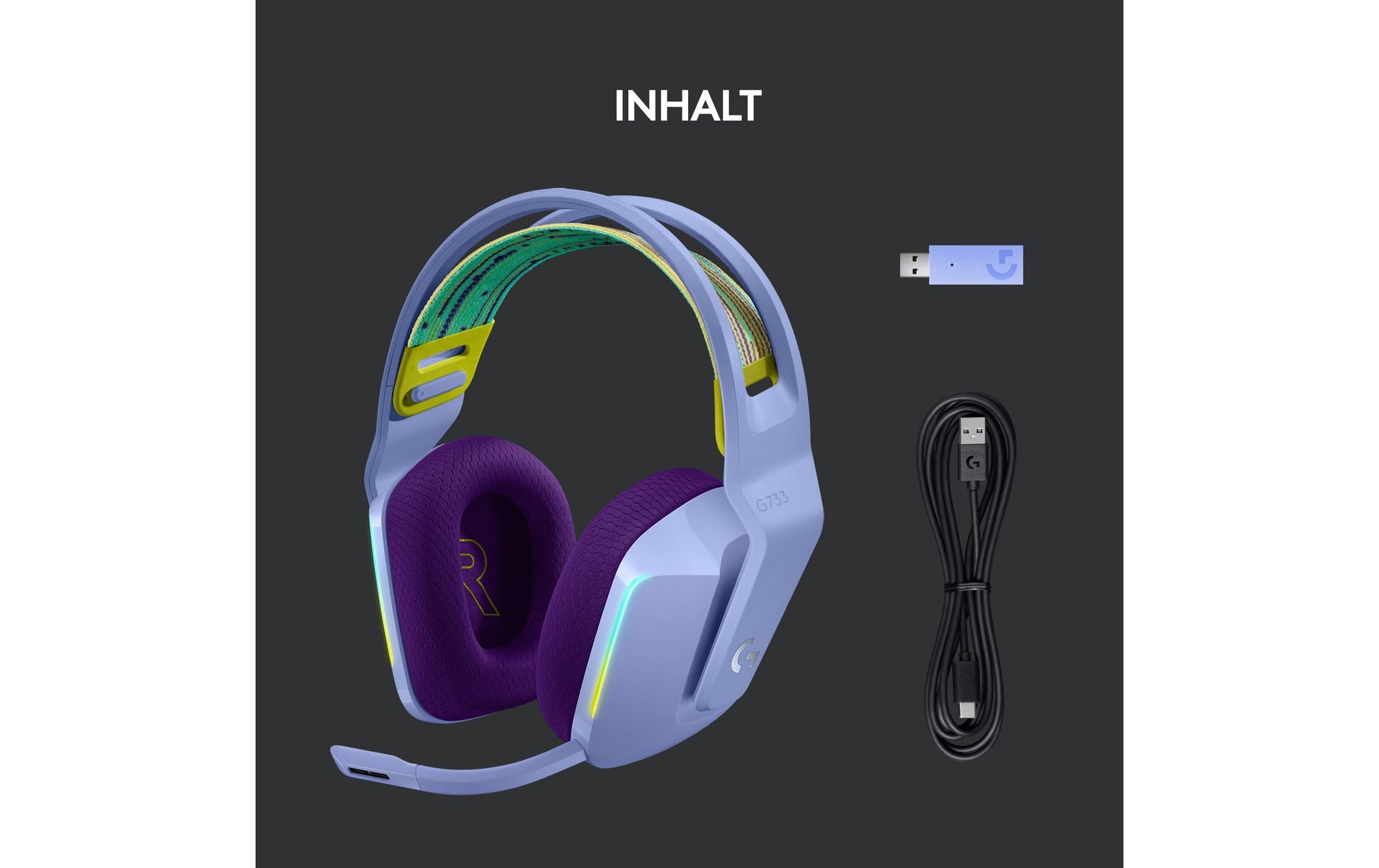 Logitech G G733 LIGHTSPEED Gaming-Headset – Over-Ear, Kabellos, mit USB-A-Dongle, Violett